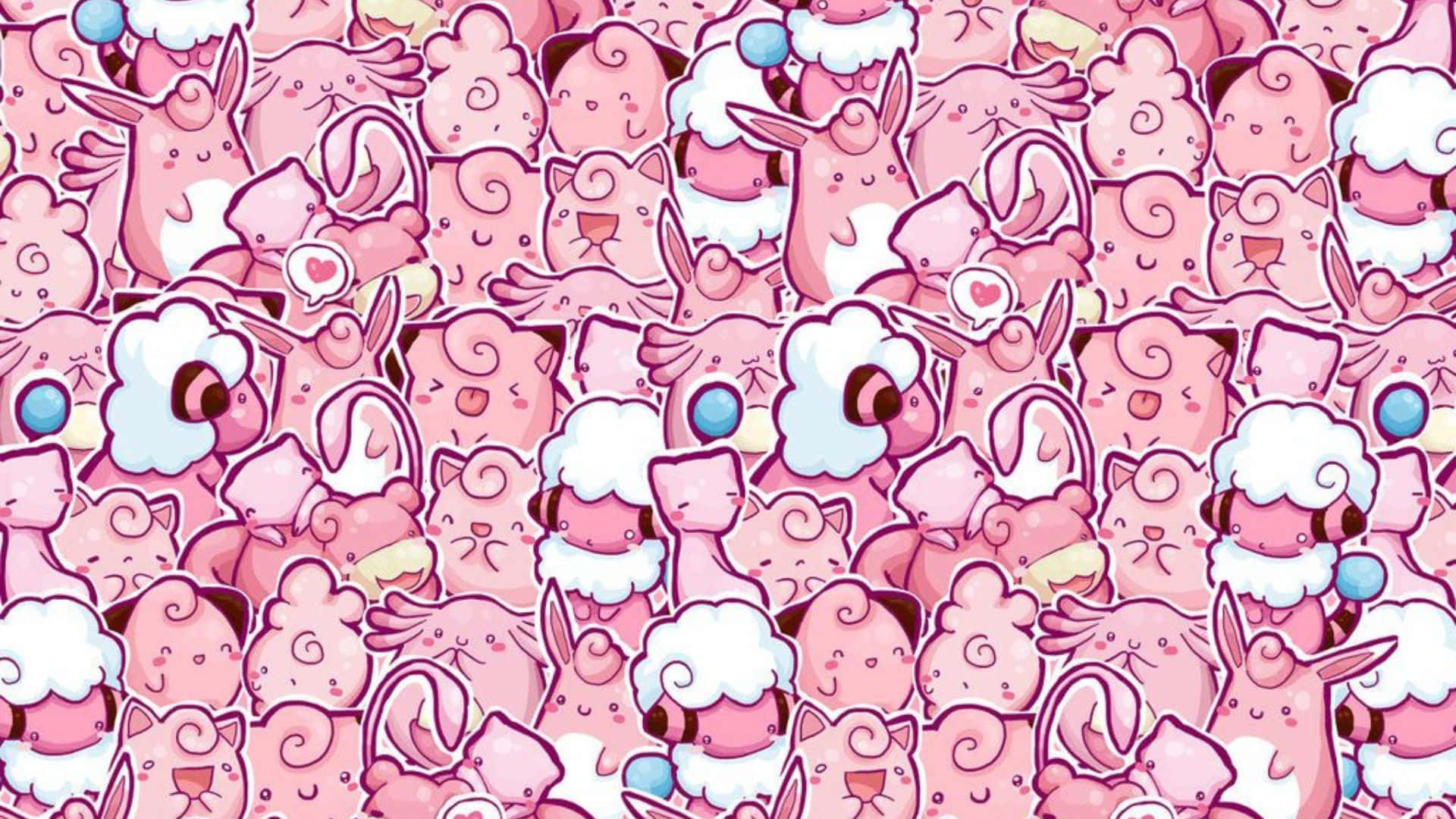 Kawaii Gaming, pink cartoon animals, fluffy white clouds, Full HD Desktop Wallpaper
