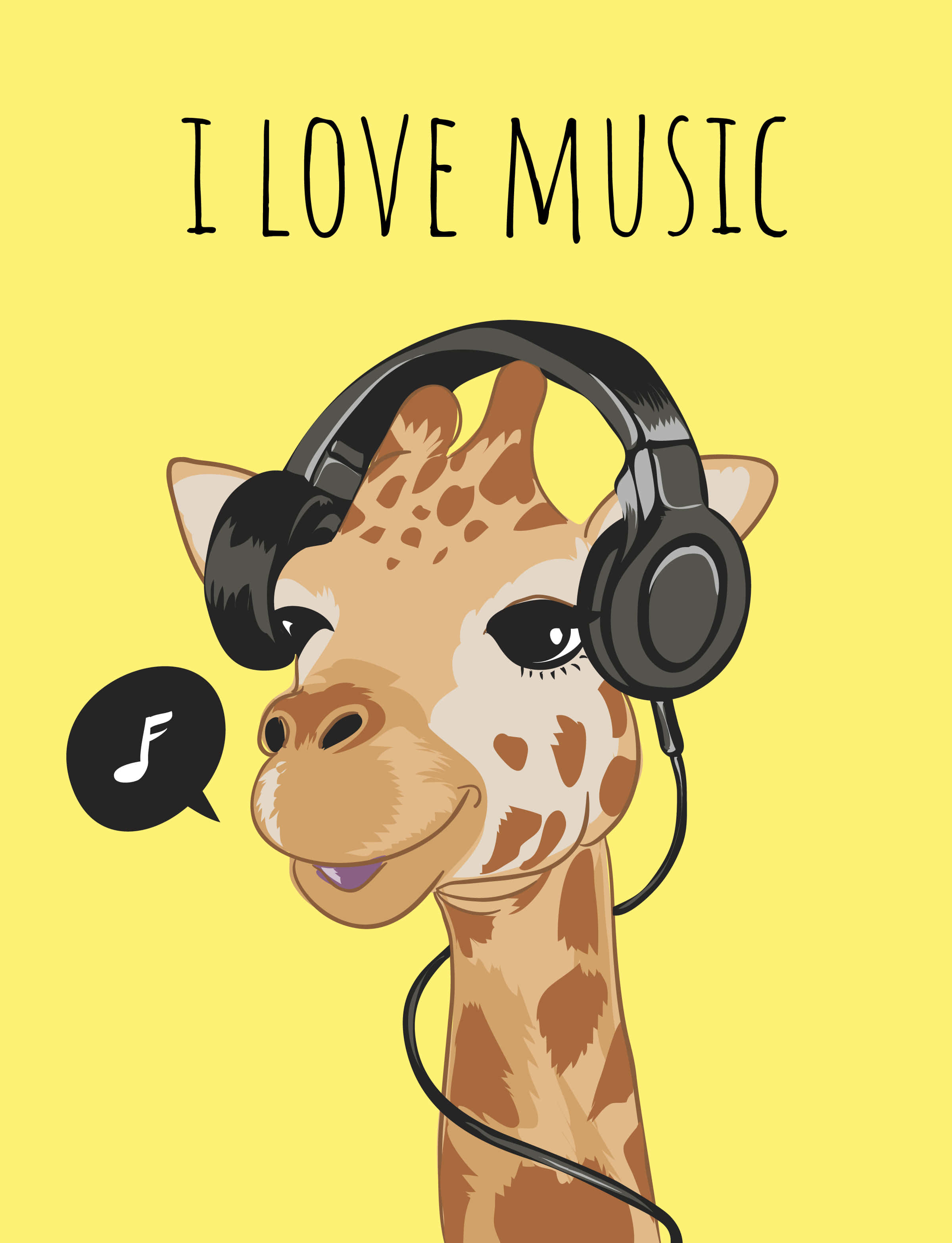 kawaii giraffe, headphones, music note speech bubble, 2K Phone Wallpaper