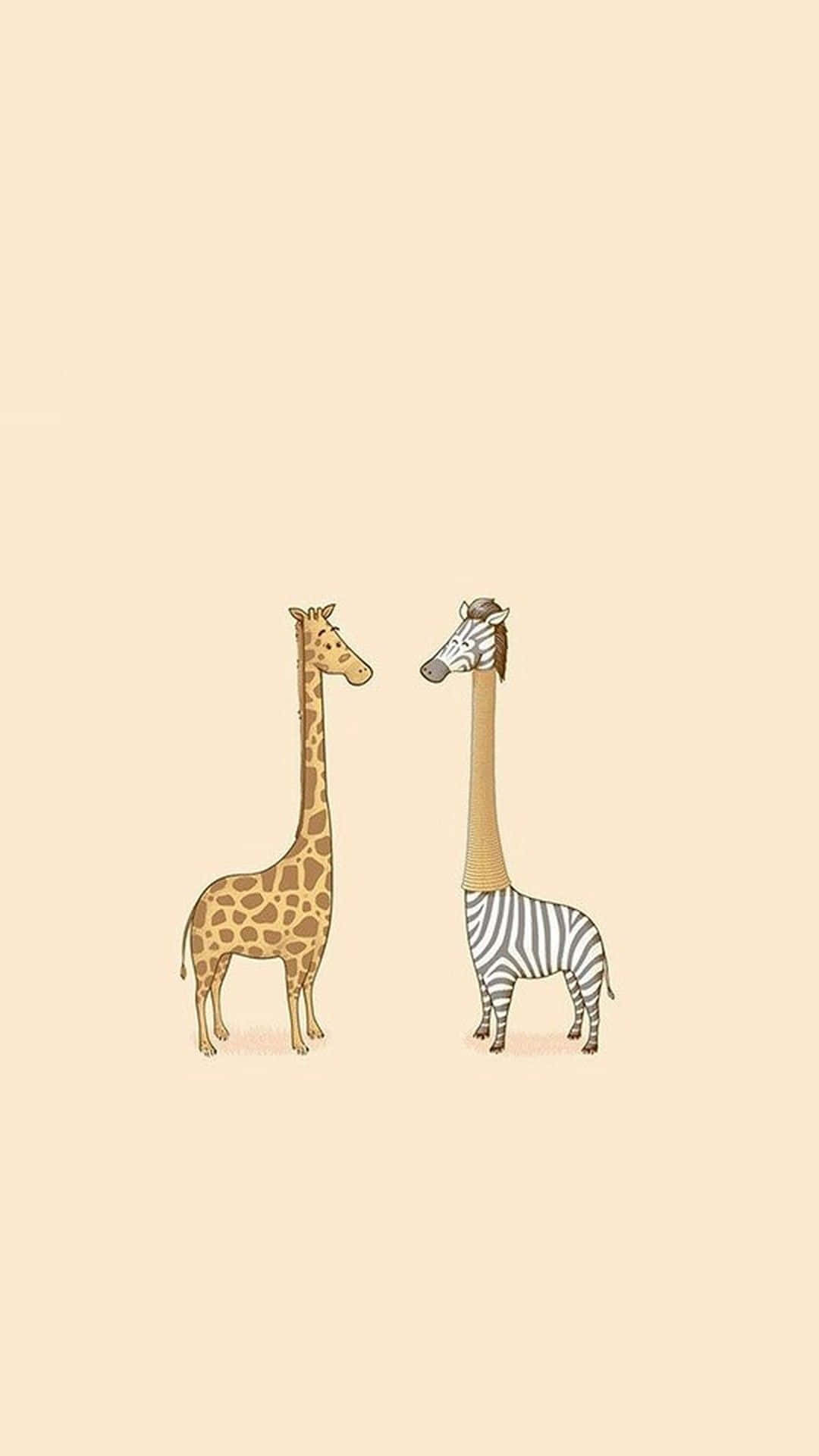 kawaii giraffe, beige background, minimalist cartoon style, Full HD Phone Wallpaper