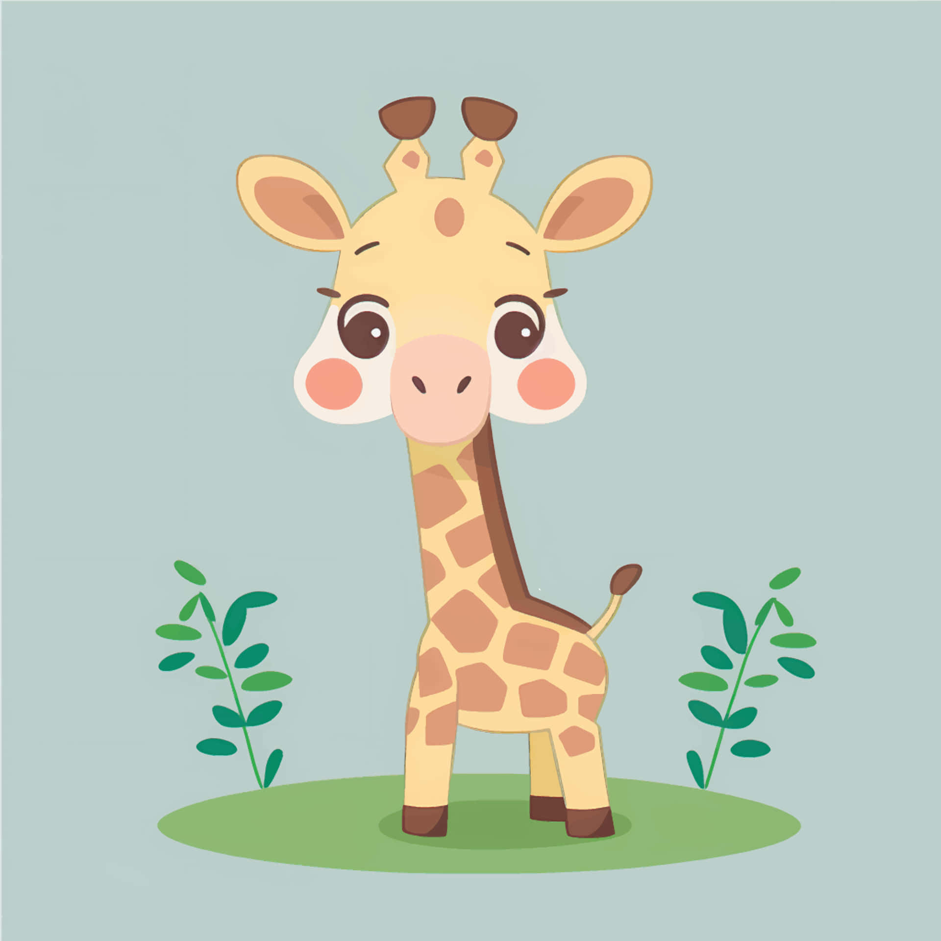kawaii giraffe, big eyes, rosy cheeks, Full HD Desktop Wallpaper