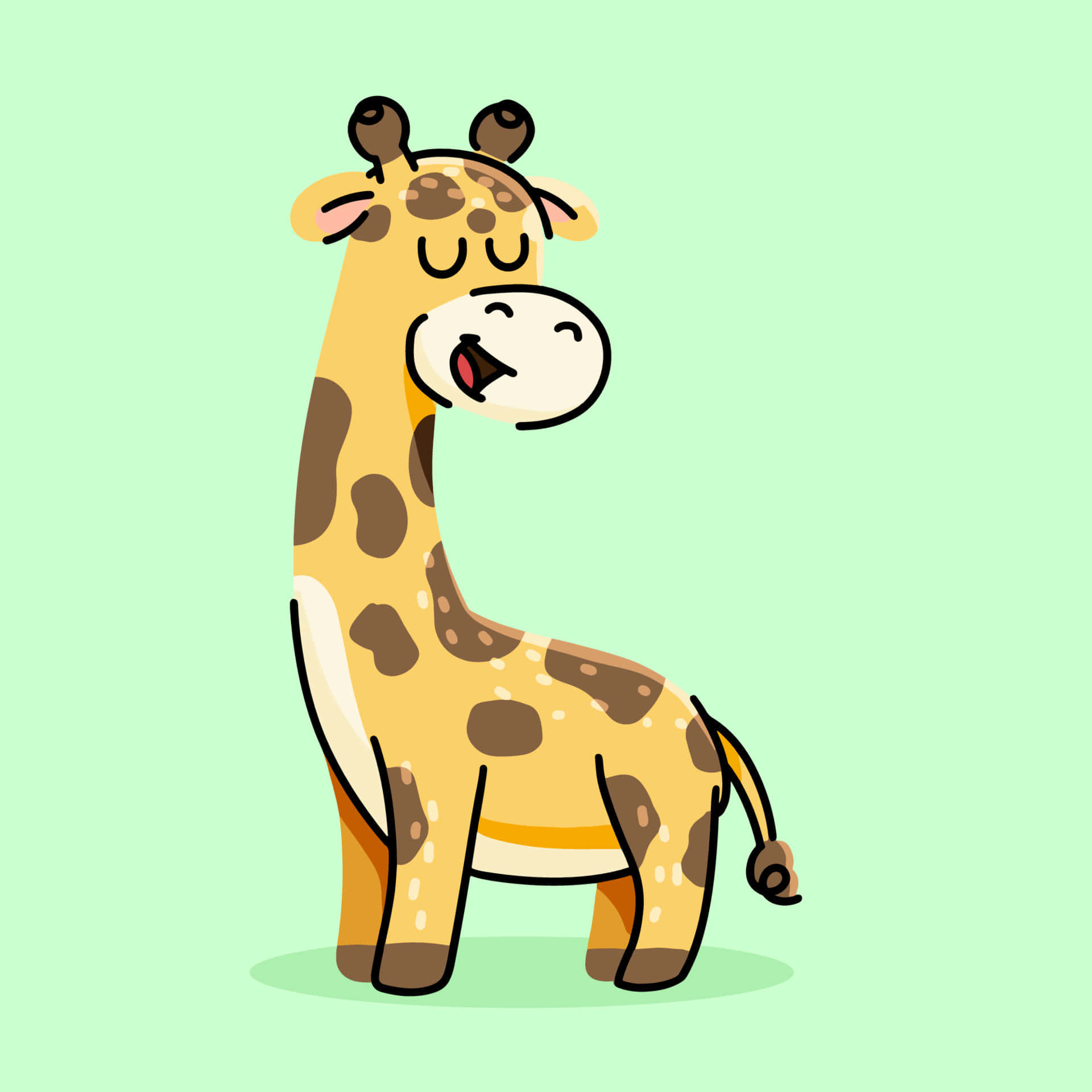 kawaii giraffe, mint green background, field of flowers, Full HD Desktop Wallpaper