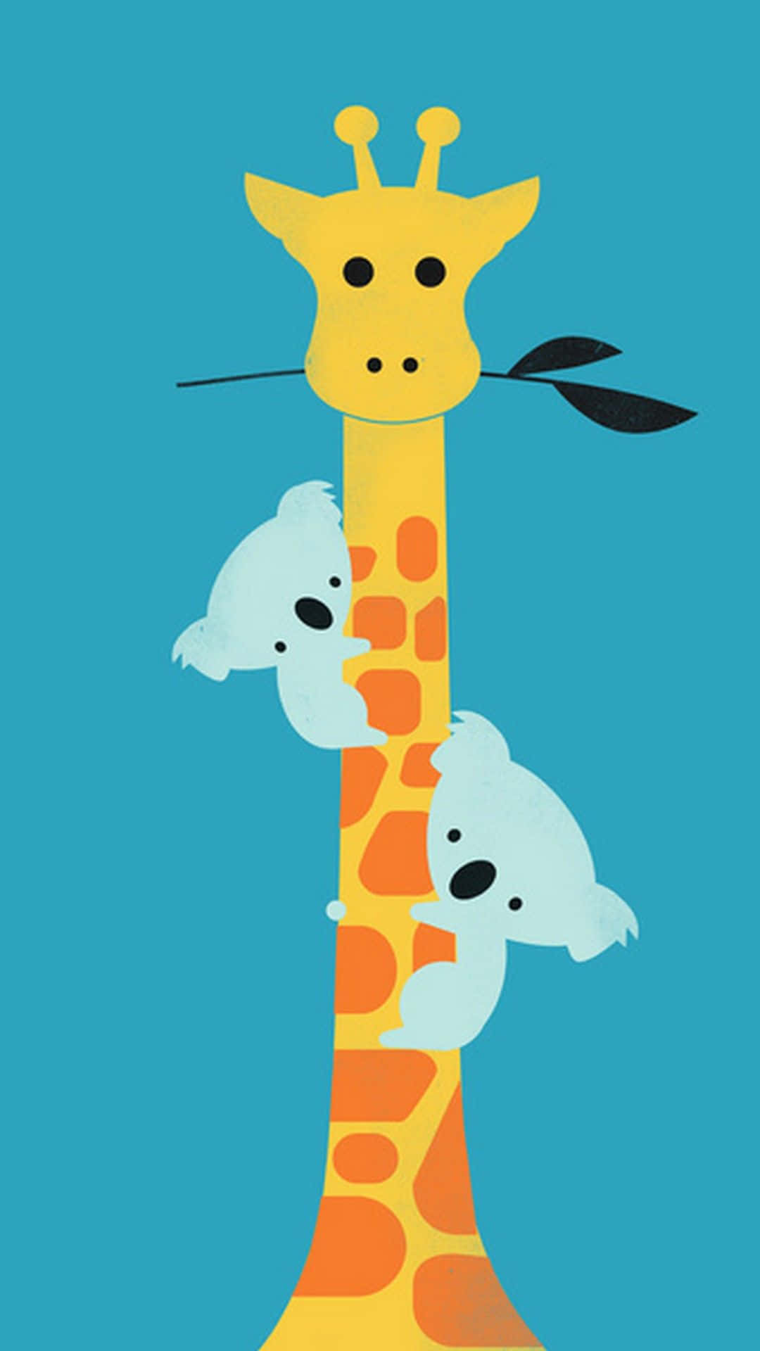kawaii giraffe, two cute koalas, stylized yellow giraffe, Full HD Phone Wallpaper