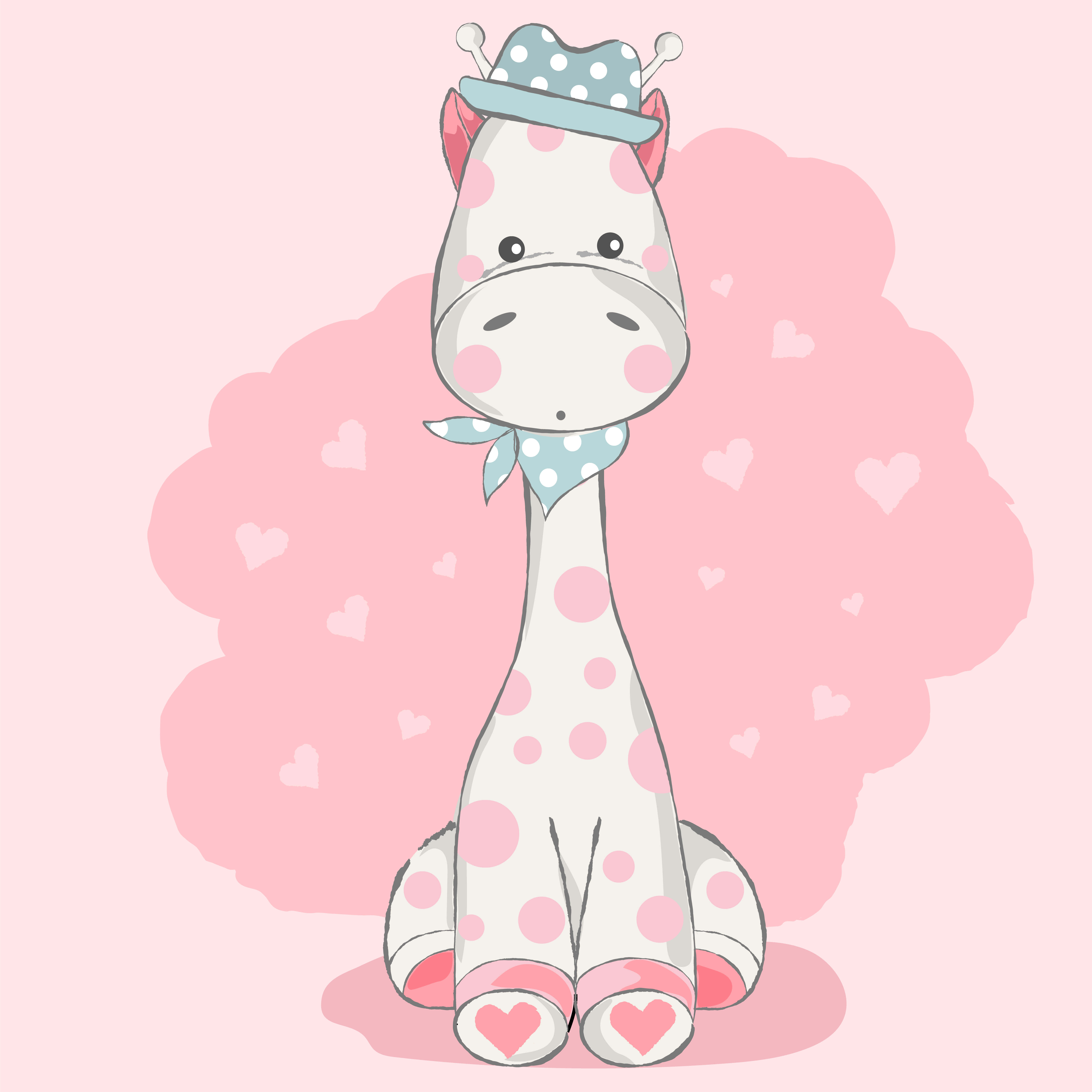 kawaii giraffe 6000, polka dot hat, polka dot scarf, 5K Desktop Wallpaper