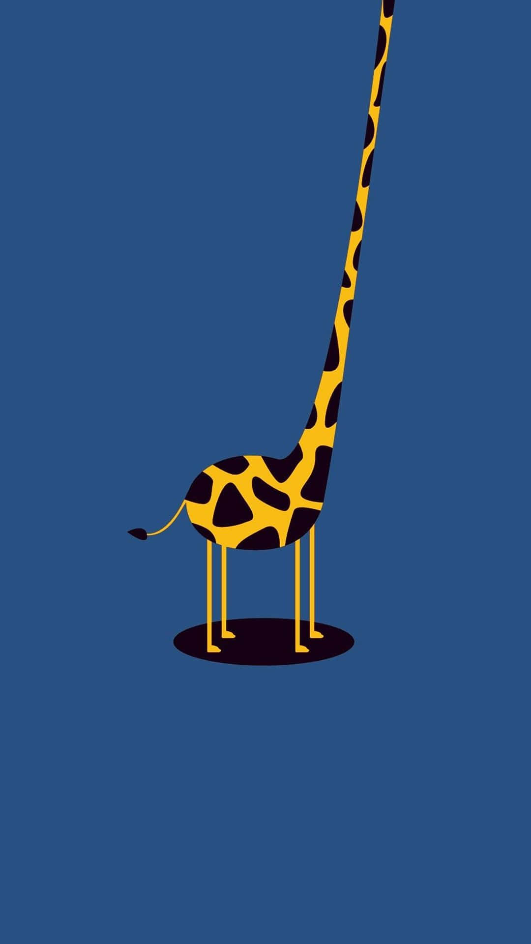 yellow giraffe, black spots, solid blue background, Full HD Phone Wallpaper