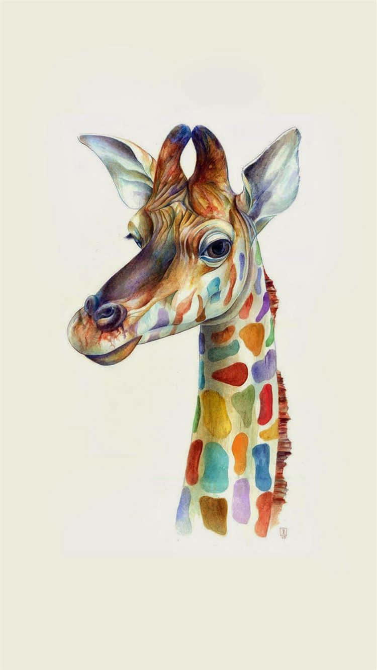 watercolor illustration, giraffe's head and neck, vibrant multicolored spots, HD Phone Wallpaper