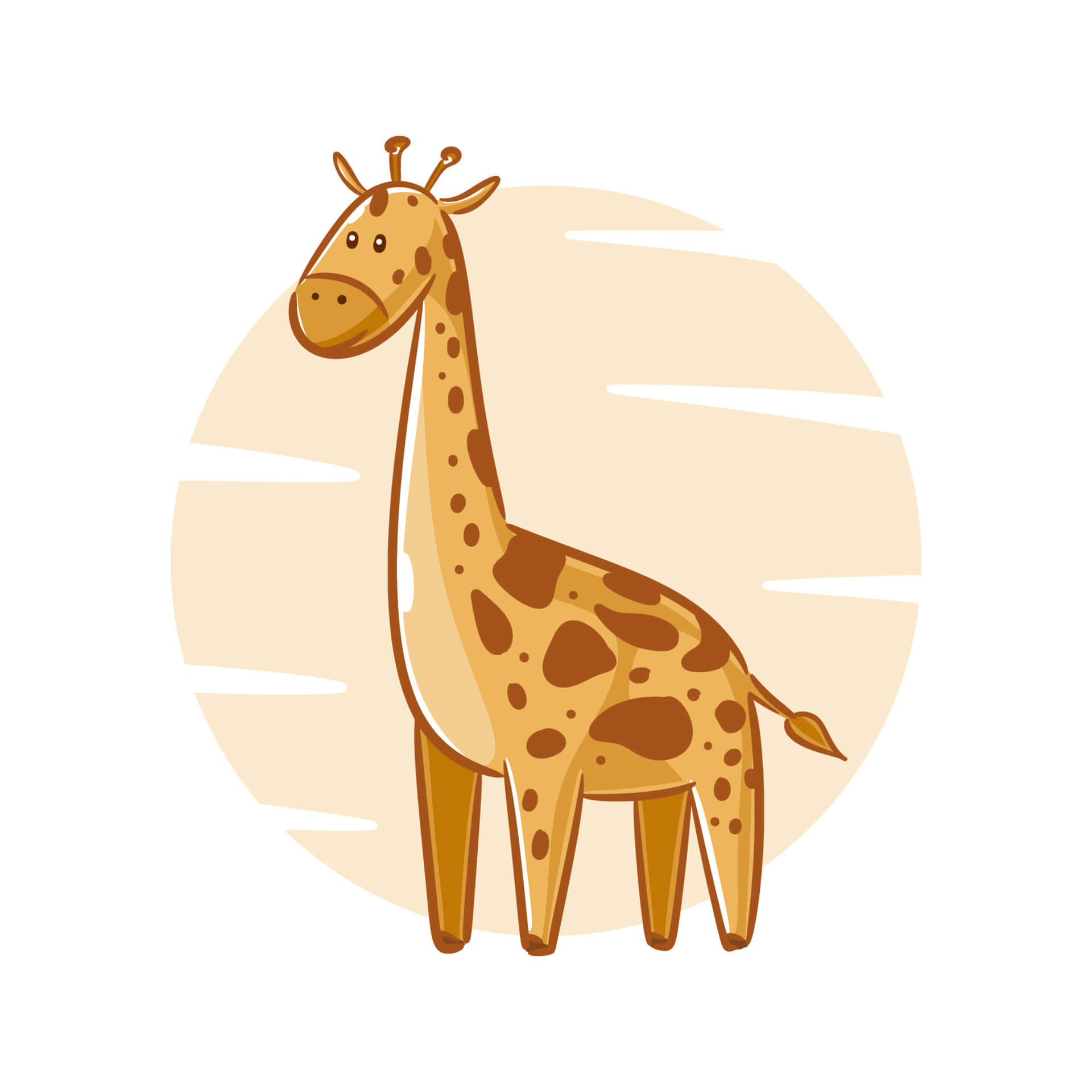 kawaii giraffe, brown spots, soft beige circular background, Full HD Desktop Wallpaper