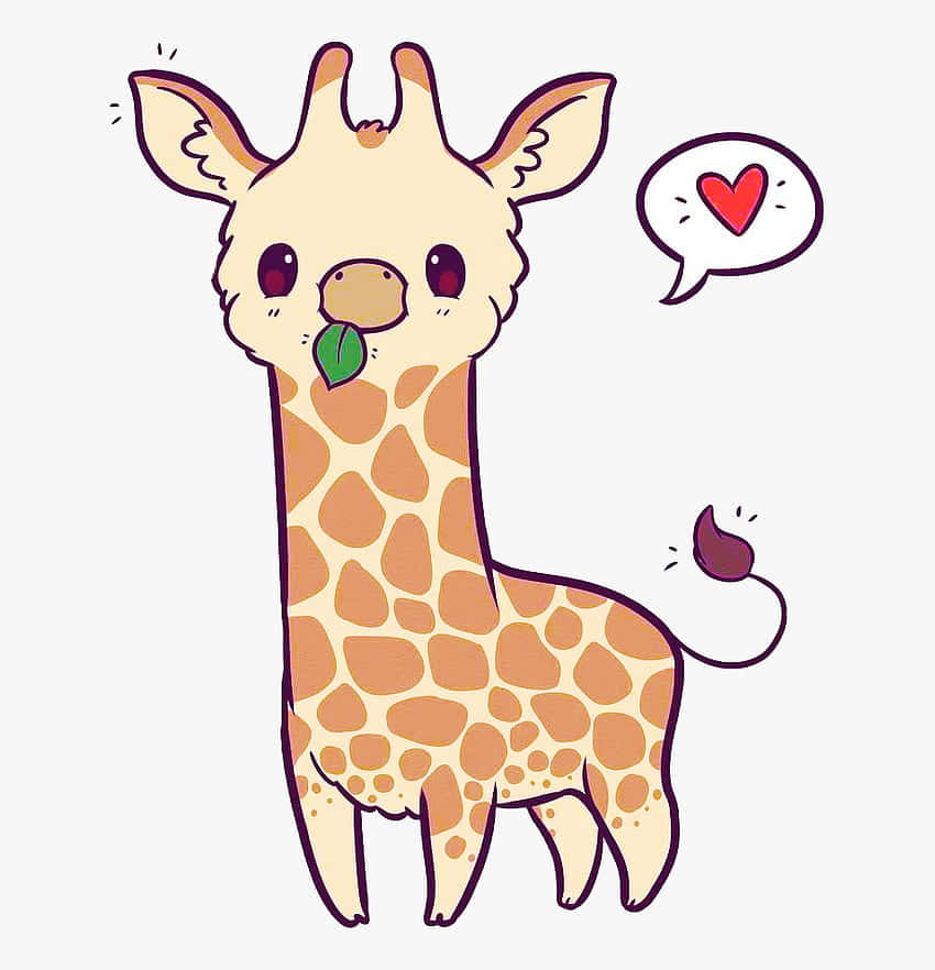 cute baby giraffe, leaf in its mouth, heart in a speech bubble, SD Phone Wallpaper