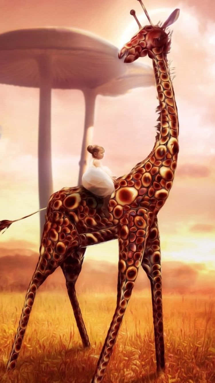 cute giraffe, young girl, surreal savanna, HD Phone Wallpaper