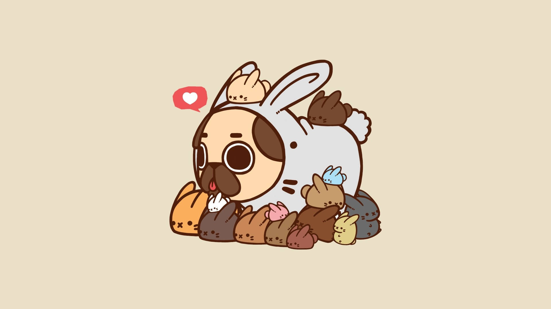 Kawaii HD, pug, bunny costume, Full HD Desktop Wallpaper