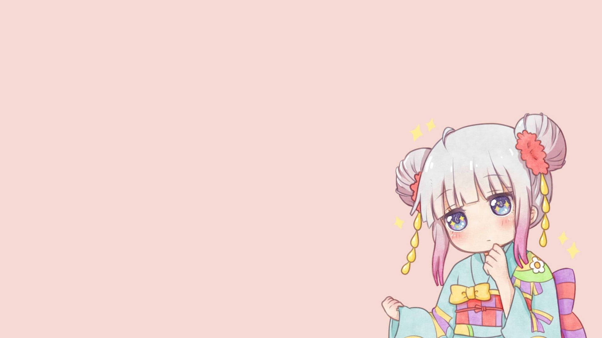 Kawaii HD, kimono girl, silver hair, Full HD Desktop Wallpaper