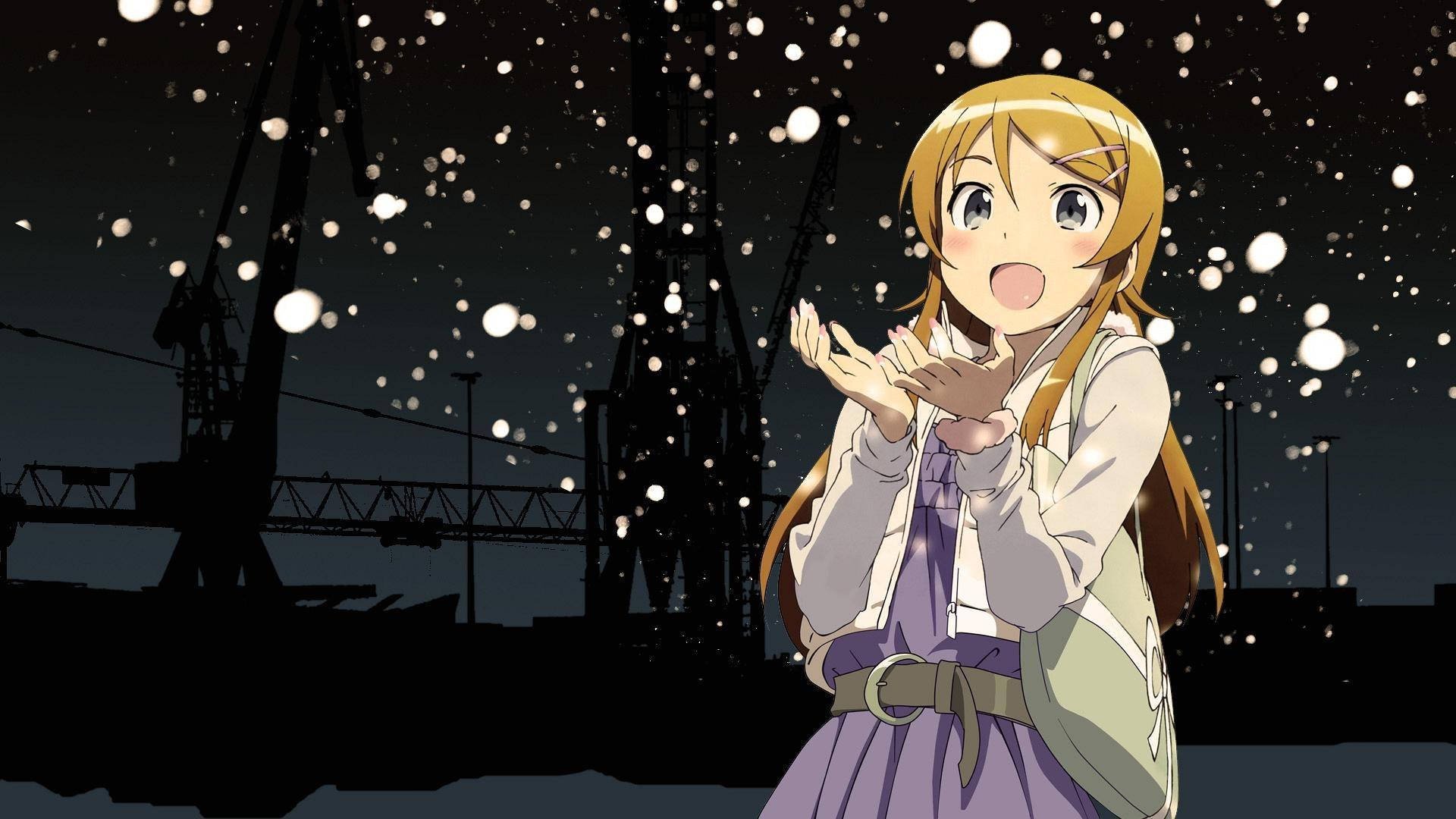 Kawaii HD, anime girl, glowing snowflakes, Full HD Desktop Wallpaper