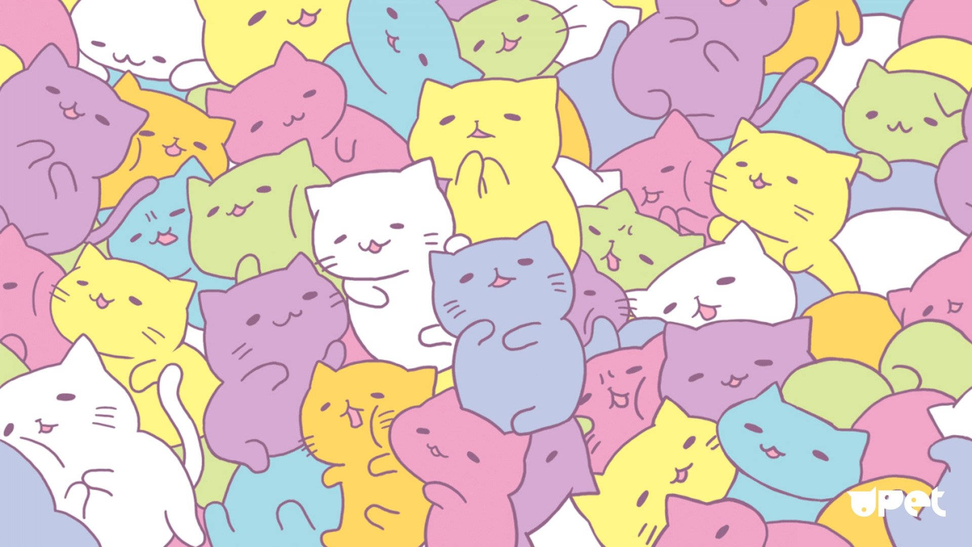 Kawaii HD, colorful cats, pastel-colored cartoon cats, Full HD Desktop Wallpaper
