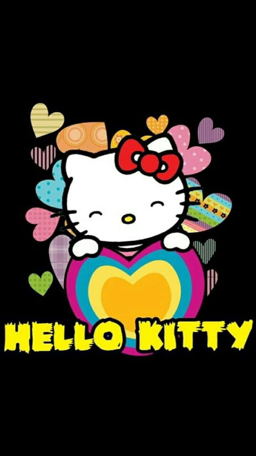 Hello Kitty, red bow, rainbow heart, HD Phone Wallpaper