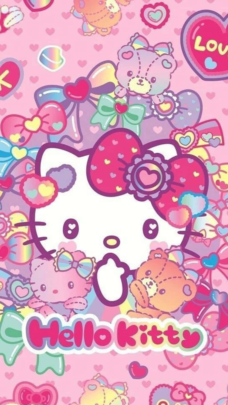 Hello Kitty, rainbow bow, plush bears, HD Phone Wallpaper