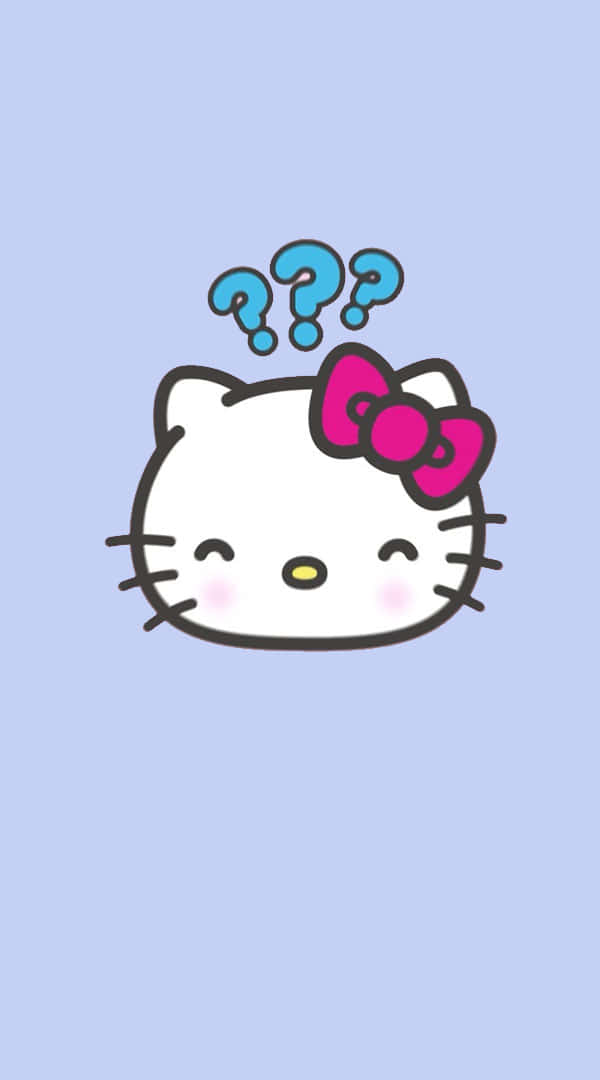 Kawaii Hello Kitty, pink bow, blue question marks, SD Phone Wallpaper