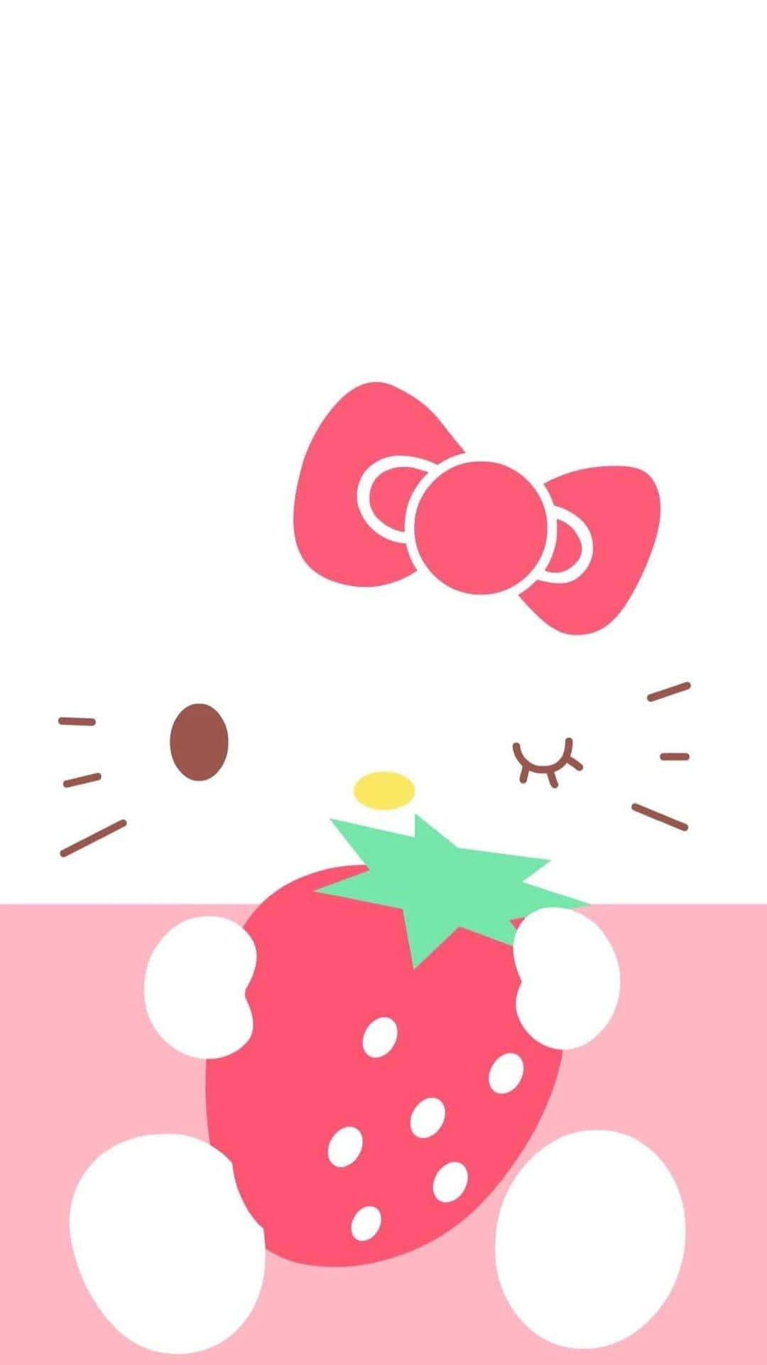 Hello Kitty, strawberry, pink and white background, Full HD Phone Wallpaper