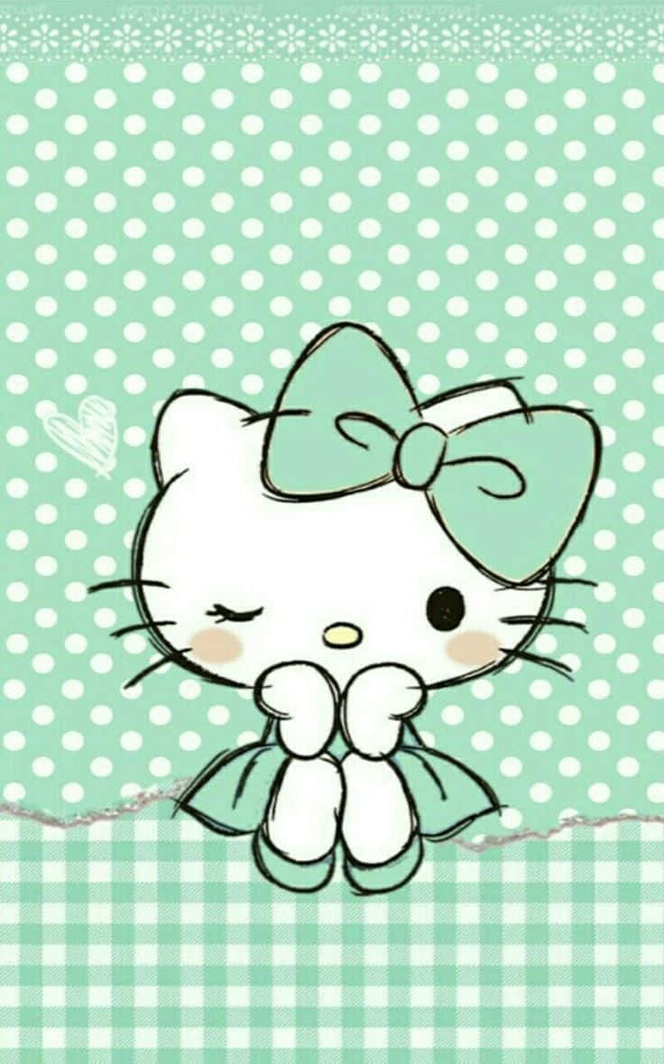 Kawaii Hello Kitty, mint green bow, mint green dress, SD Phone Wallpaper