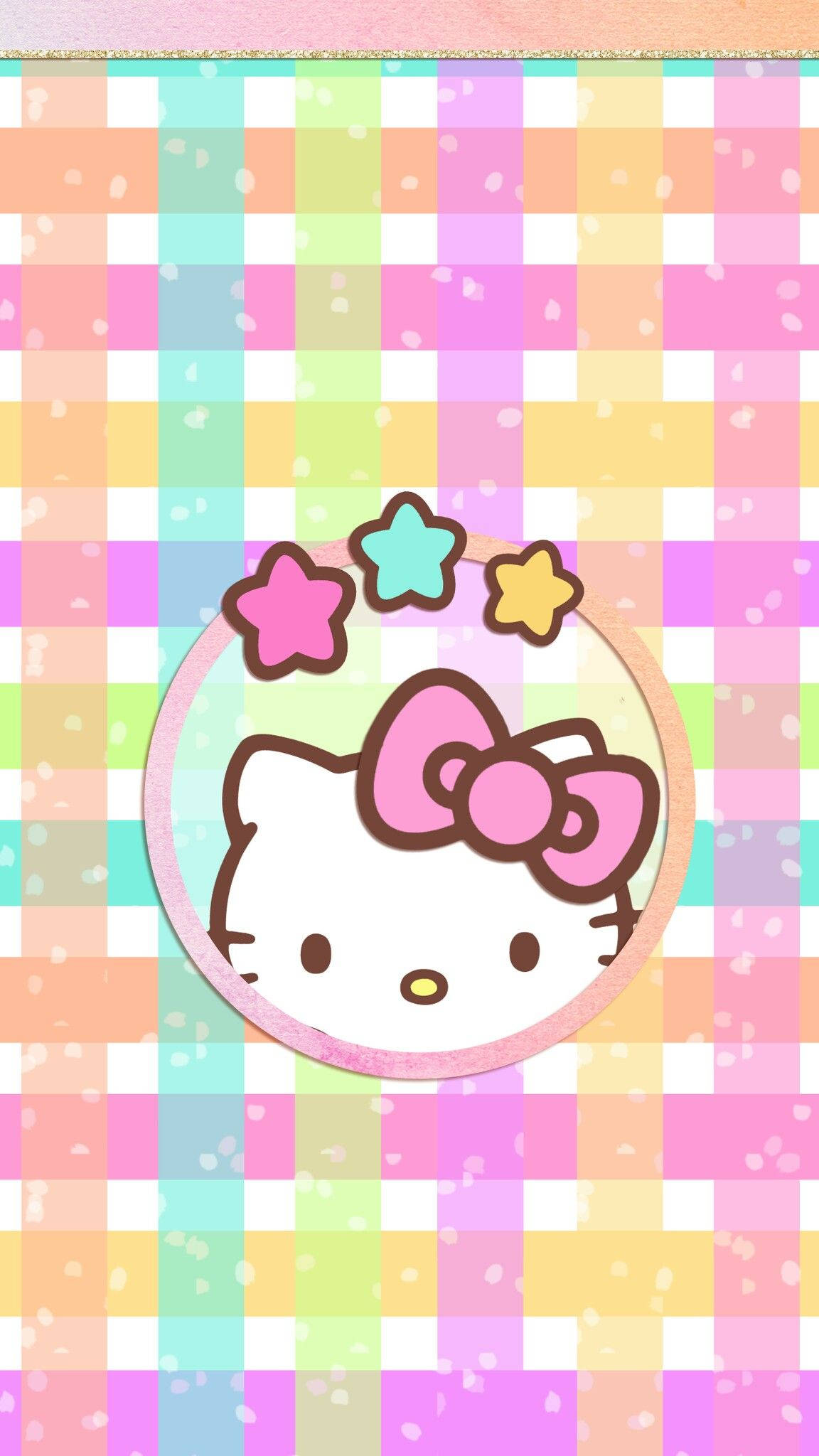 Hello Kitty, pink bow, colorful stars, Full HD Phone Wallpaper