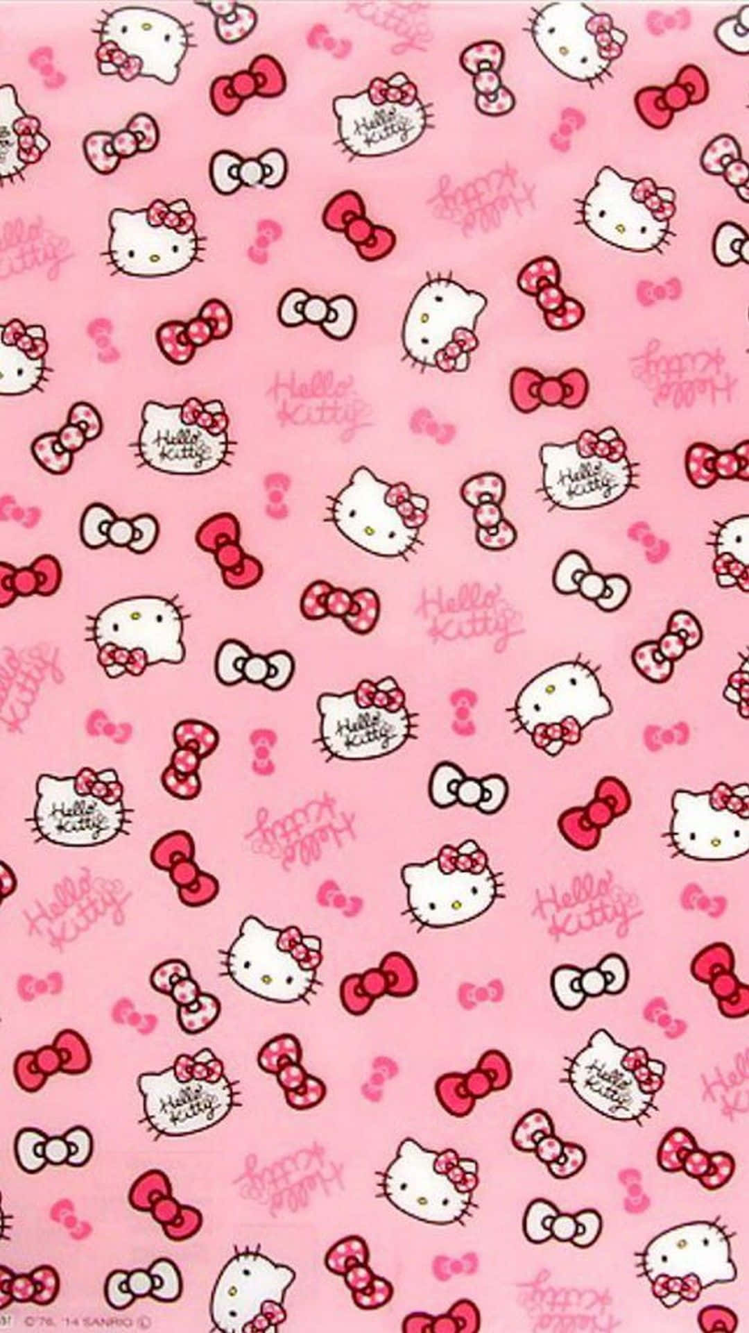 Hello Kitty, pink, red bows, Full HD Phone Wallpaper
