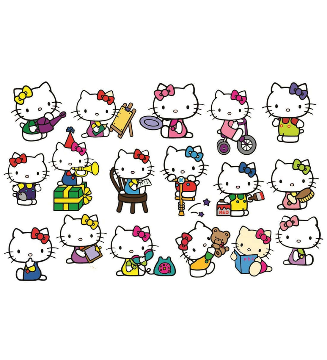Kawaii Hello Kitty, Hello Kitty, colorful outfits, SD Phone Wallpaper
