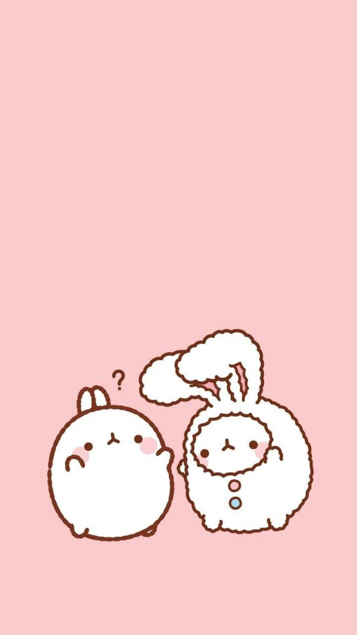 kawaii icons iphone art, white bunny characters, brown outlines, Full HD Phone Wallpaper
