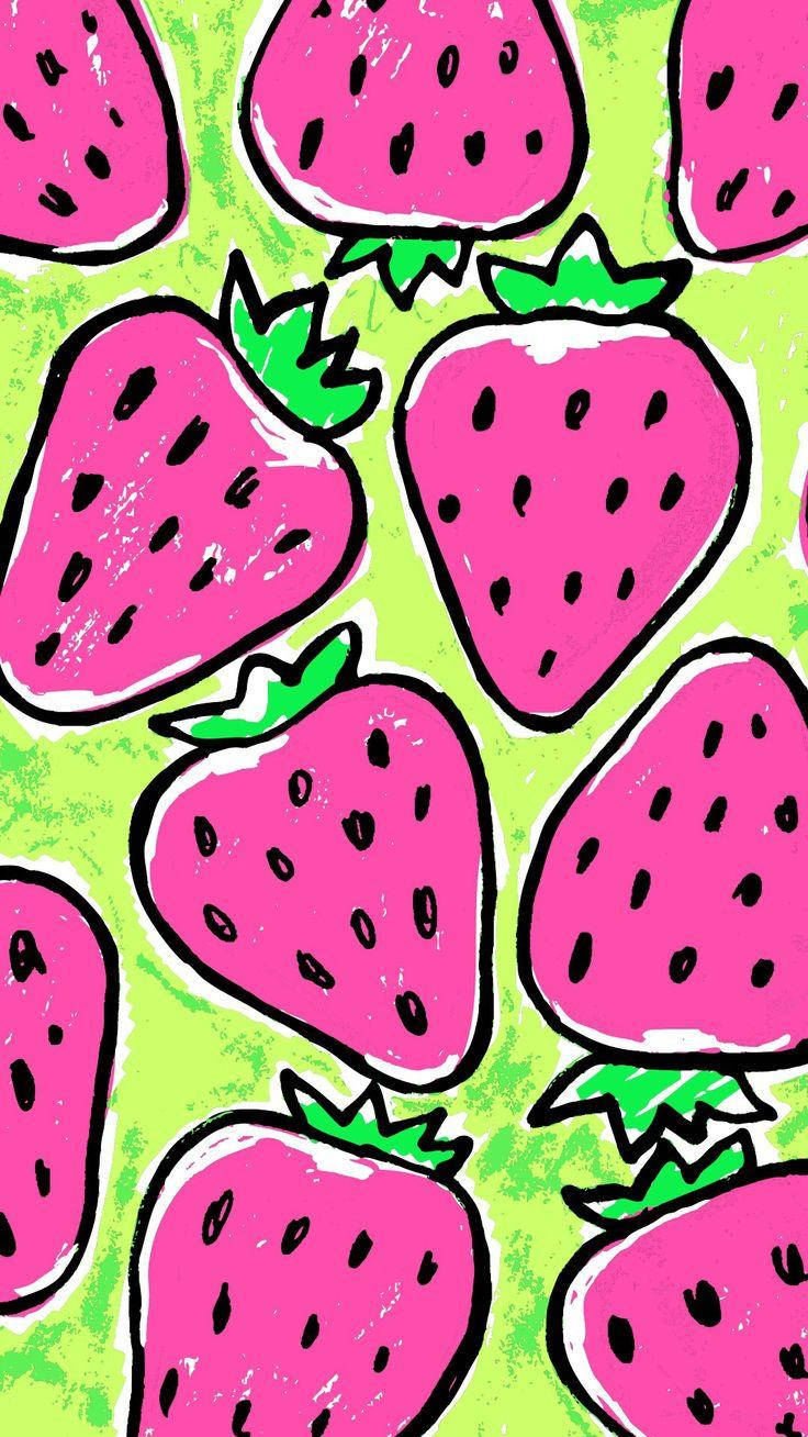 kawaii strawberry, pink strawberries, green tops, HD Phone Wallpaper