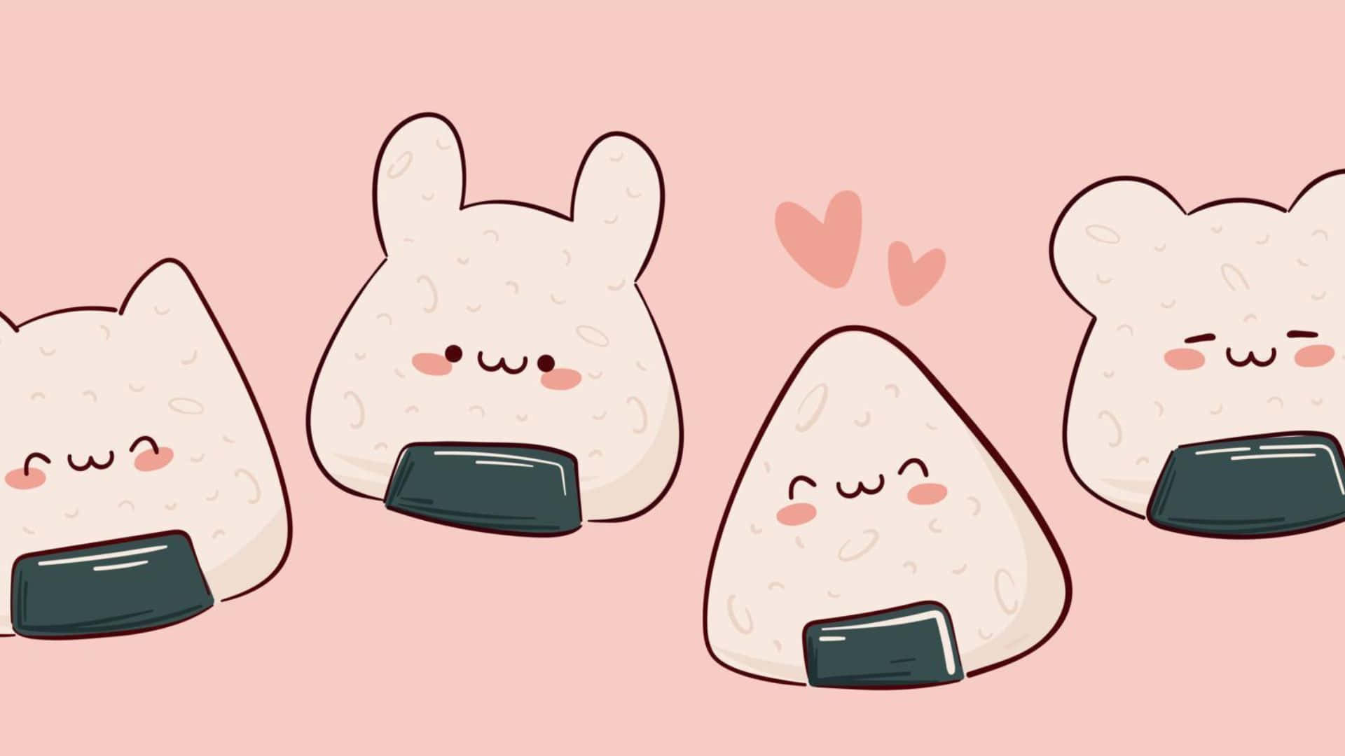 kawaii japanese food, rice ball characters, smiling faces, Full HD Desktop Wallpaper