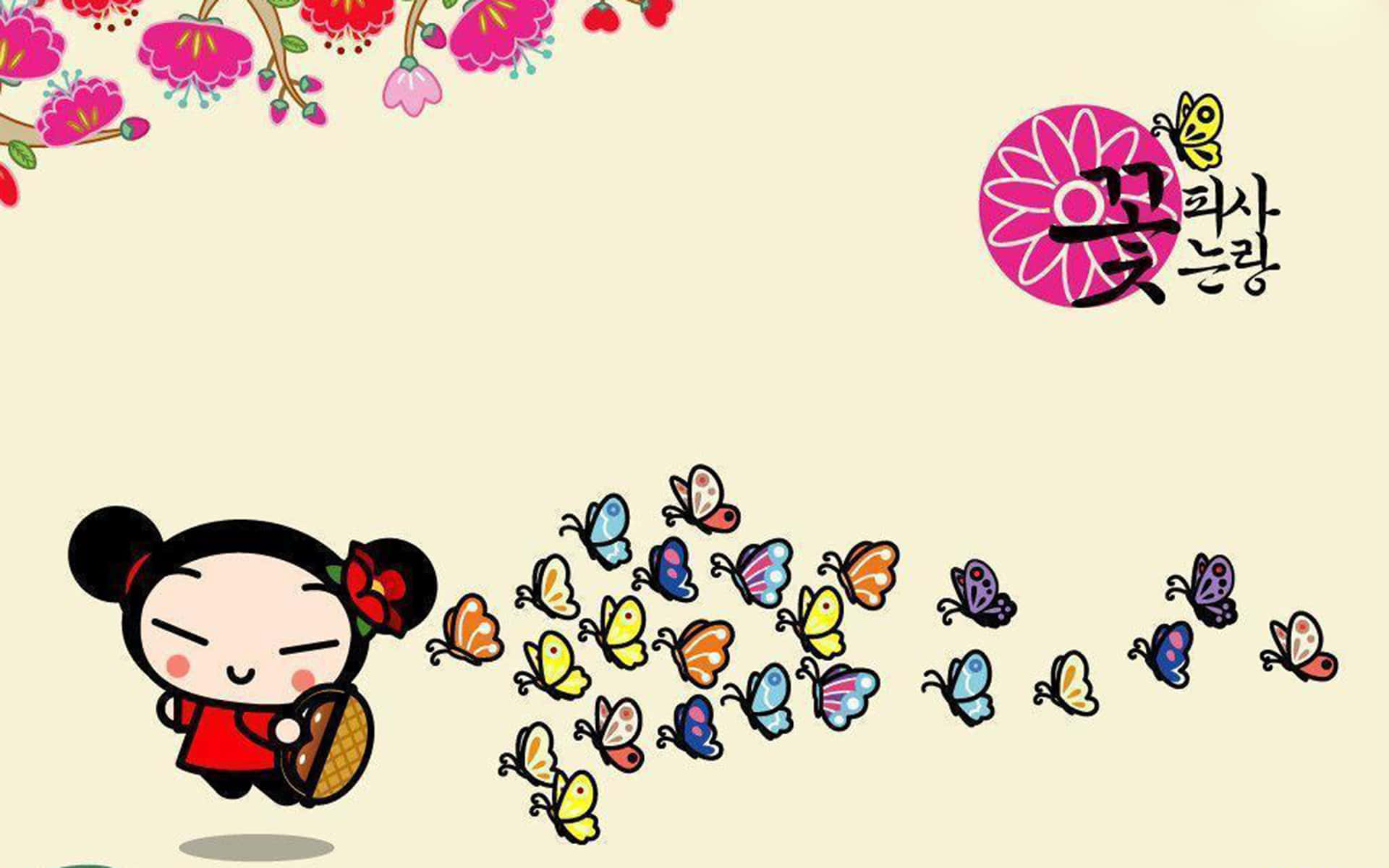 red, colorful flock of butterflies, basket, Full HD Desktop Wallpaper