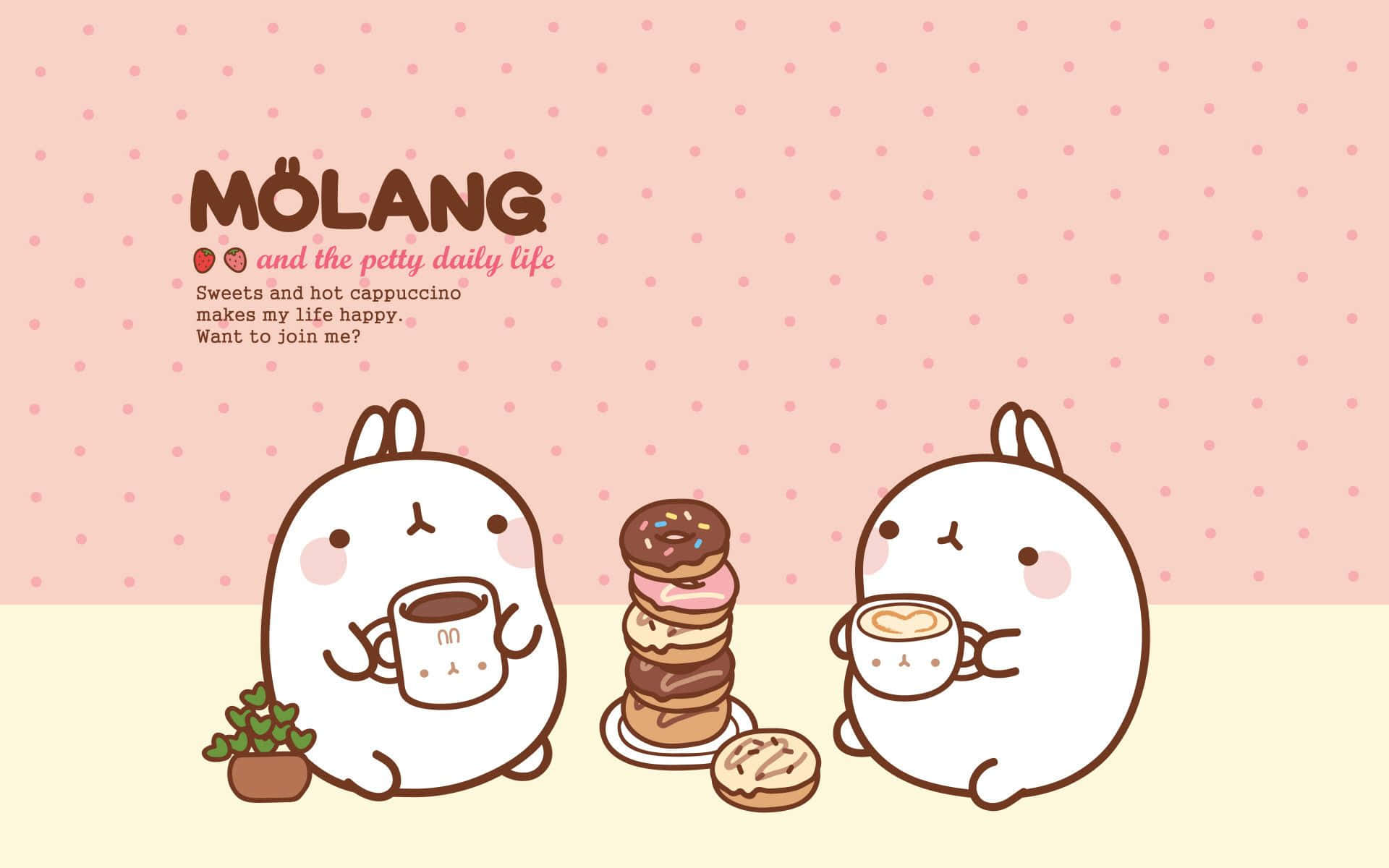 Kawaii Japanese, white rabbit characters, coffee, Full HD Desktop Wallpaper