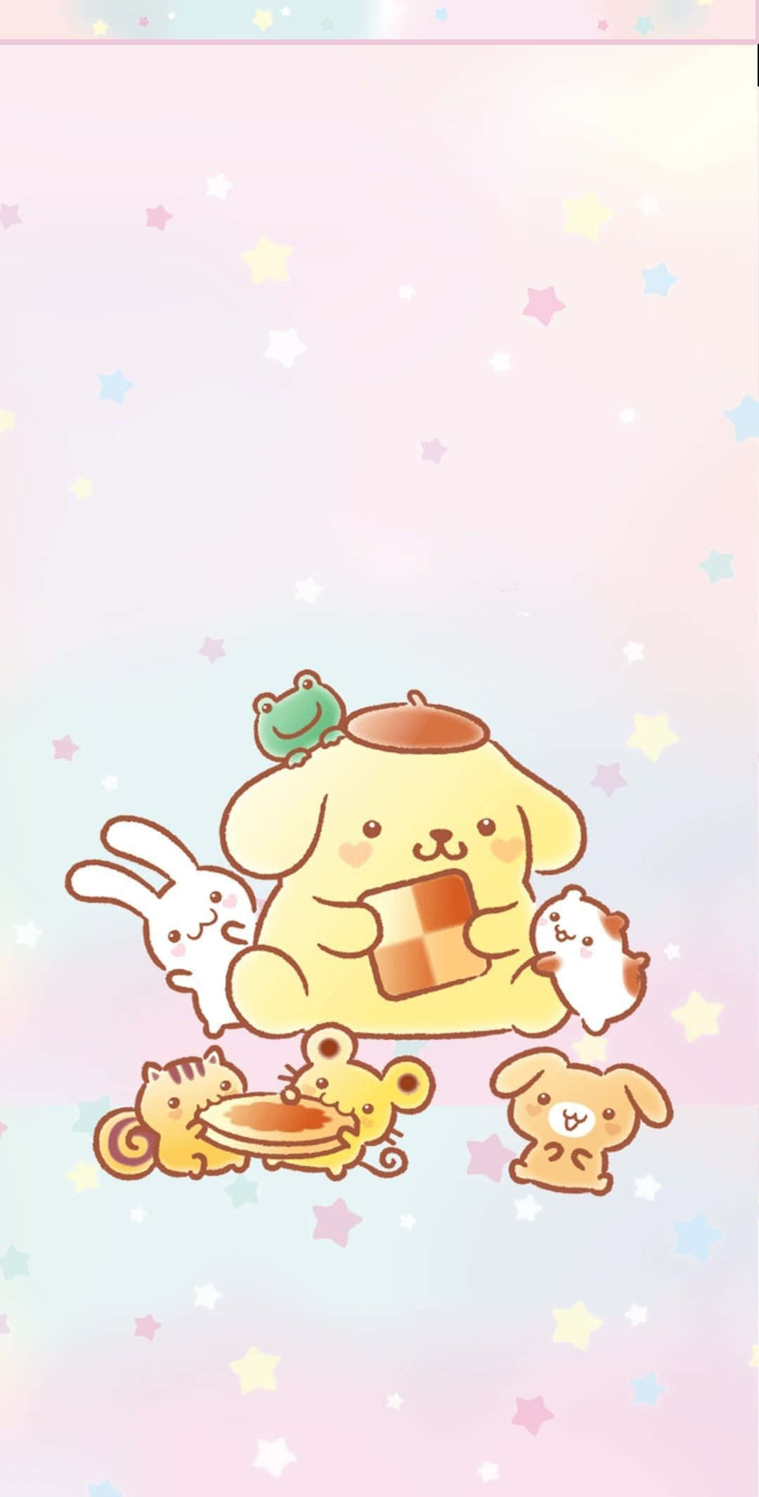 kawaii japanese, pastel starry background, central dog, Full HD Phone Wallpaper
