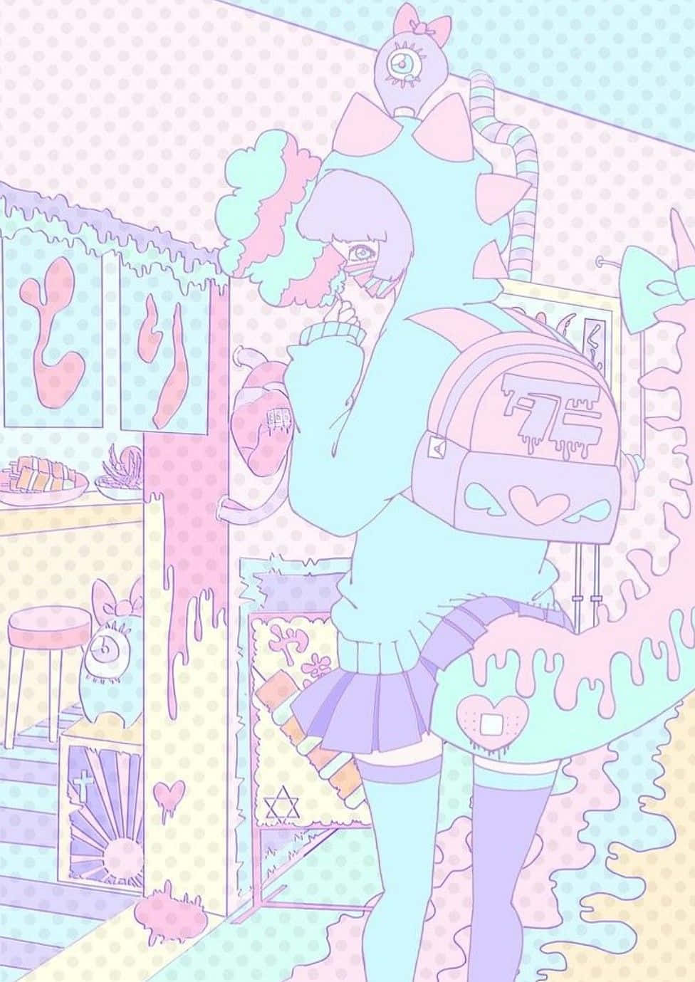 kawaii Japanese, pastel-colored anime girl, backpack, HD Phone Wallpaper