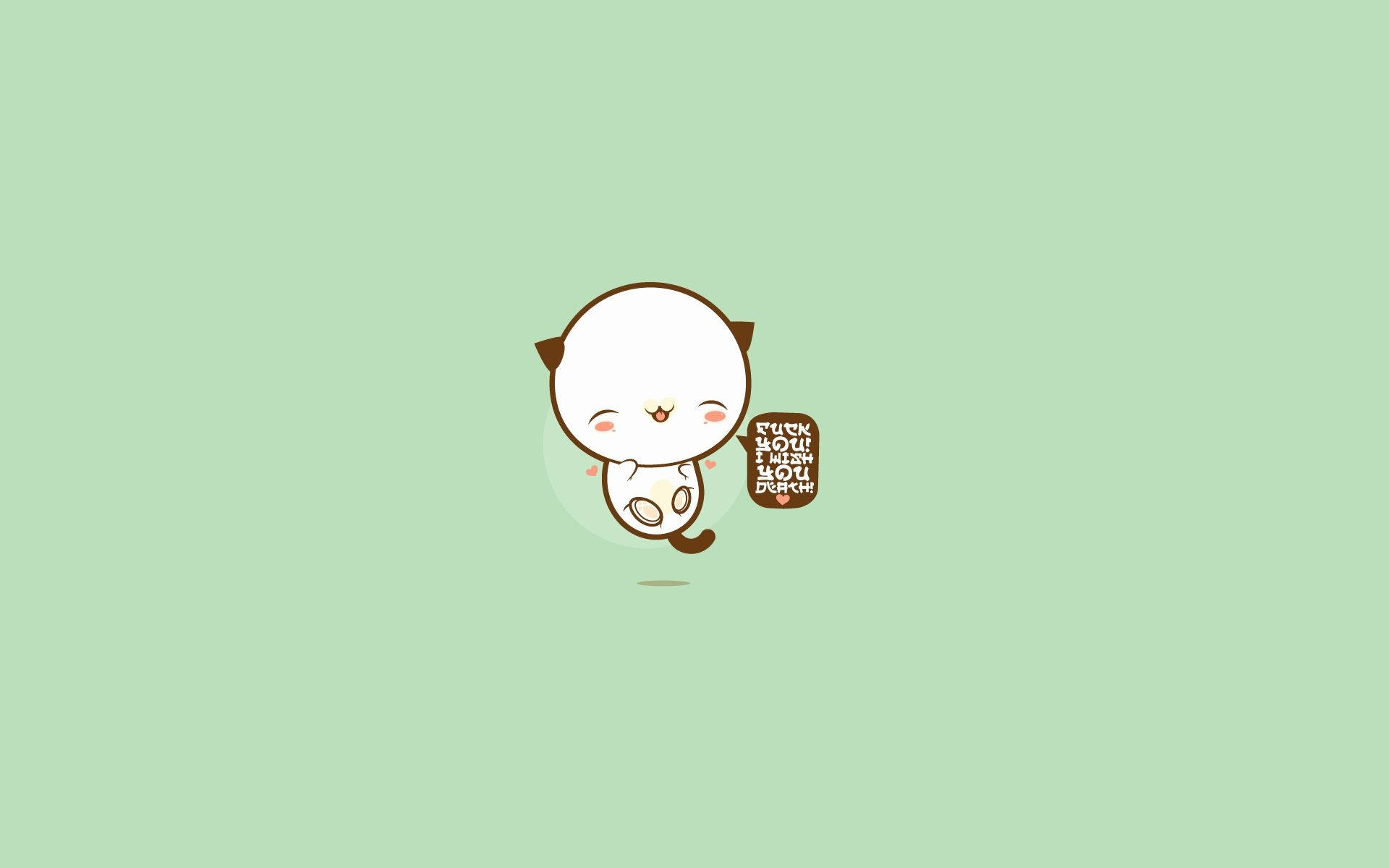 kawaii laptop, white cartoon cat, brown ears, Full HD Desktop Wallpaper