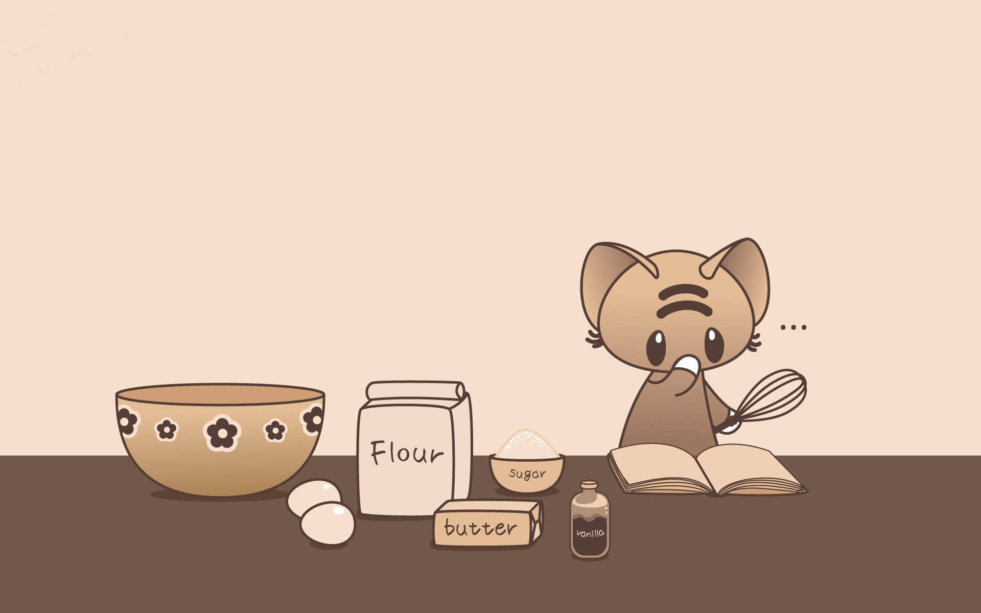kawaii laptop, cartoon cat chef, counter, Full HD Desktop Wallpaper