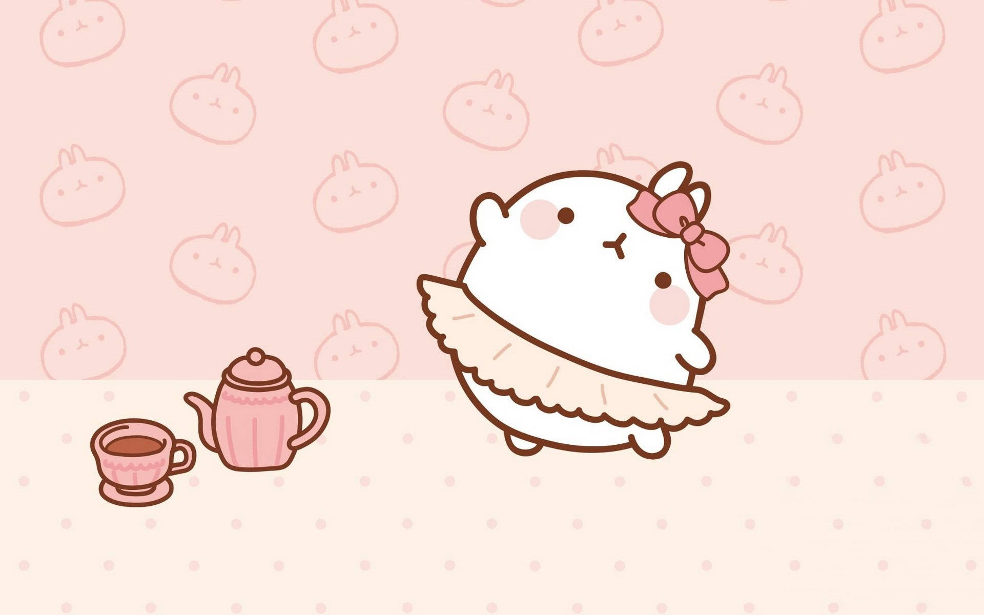 kawaii laptop, white bunny, pink bow, Full HD Desktop Wallpaper