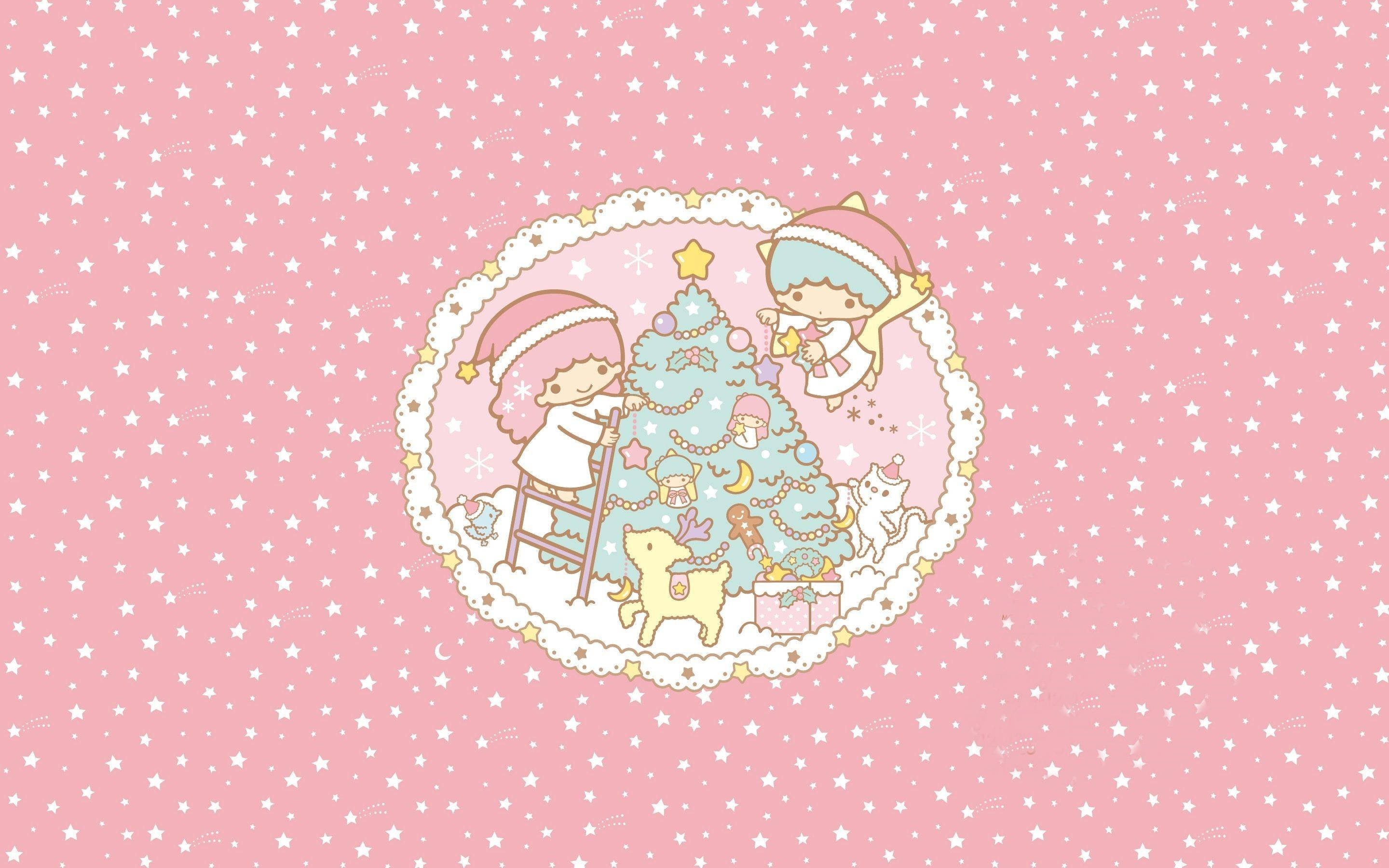 kawaii laptop, Santa hats, Christmas tree, 2K Desktop Wallpaper