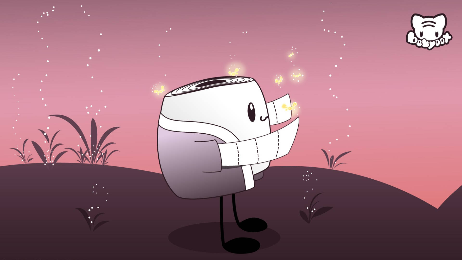 Kawaii Laptop, cartoon coffee cup character, scarf, Full HD Desktop Wallpaper