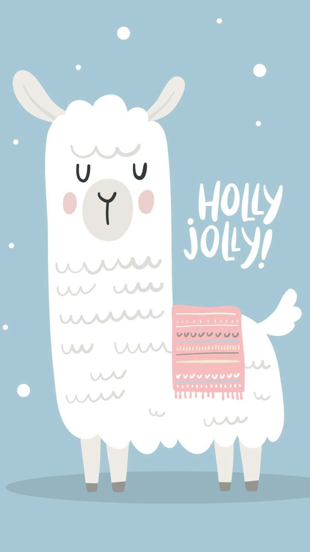Kawaii Llama, pink scarf, light blue snowy background, Full HD Phone Wallpaper