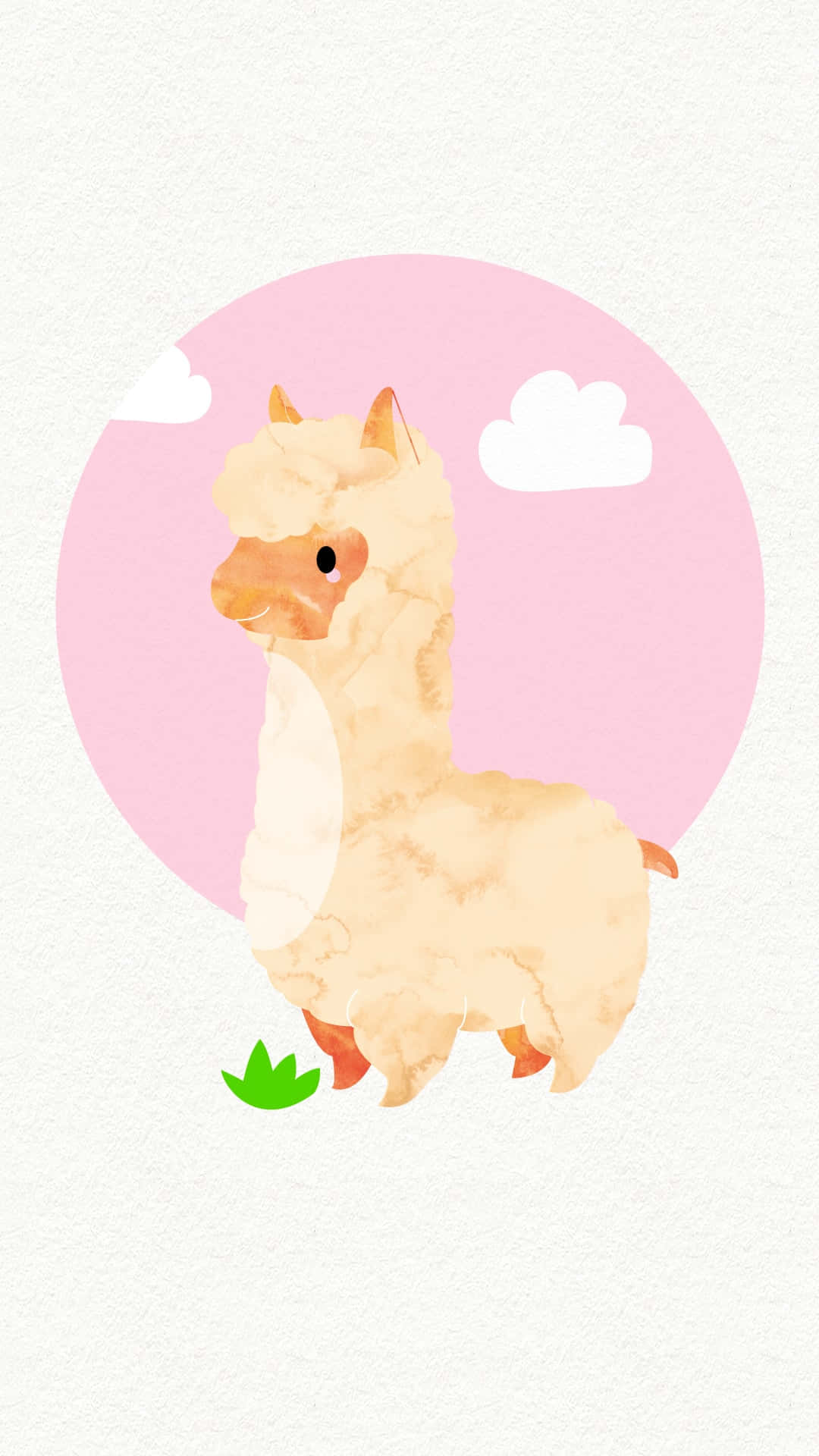 kawaii llama, watercolor alpaca, pink circular sky, Full HD Phone Wallpaper
