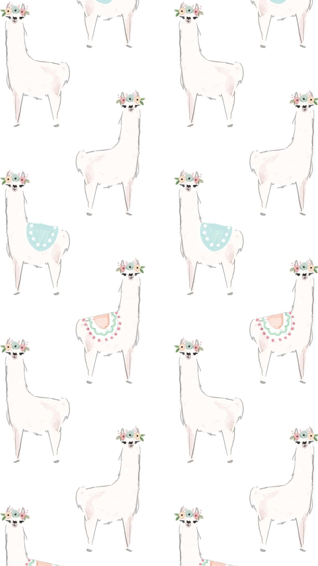kawaii llama, watercolor-style, floral crowns, Full HD Phone Wallpaper
