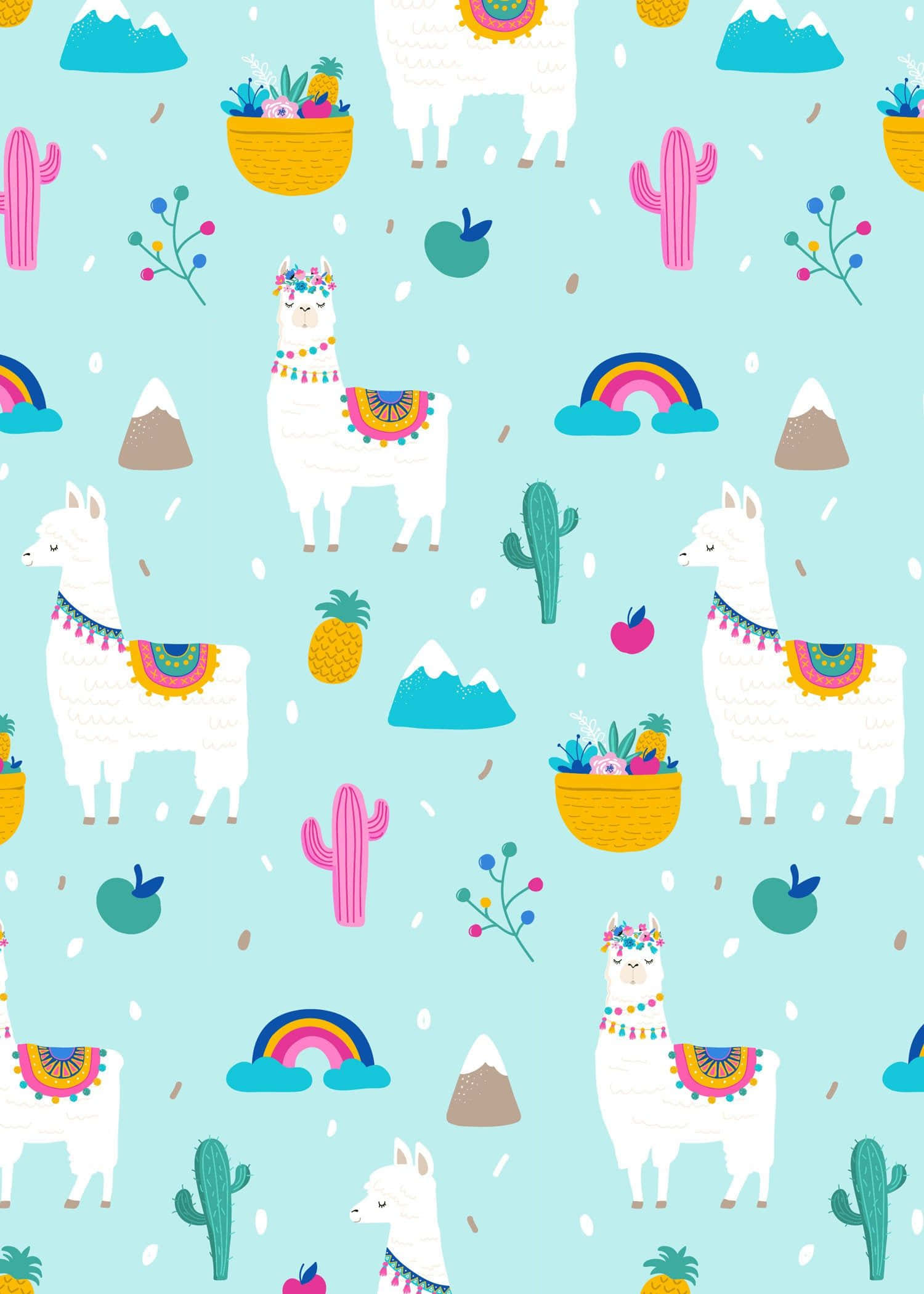 kawaii llama, white llamas, colorful blankets, Full HD Phone Wallpaper