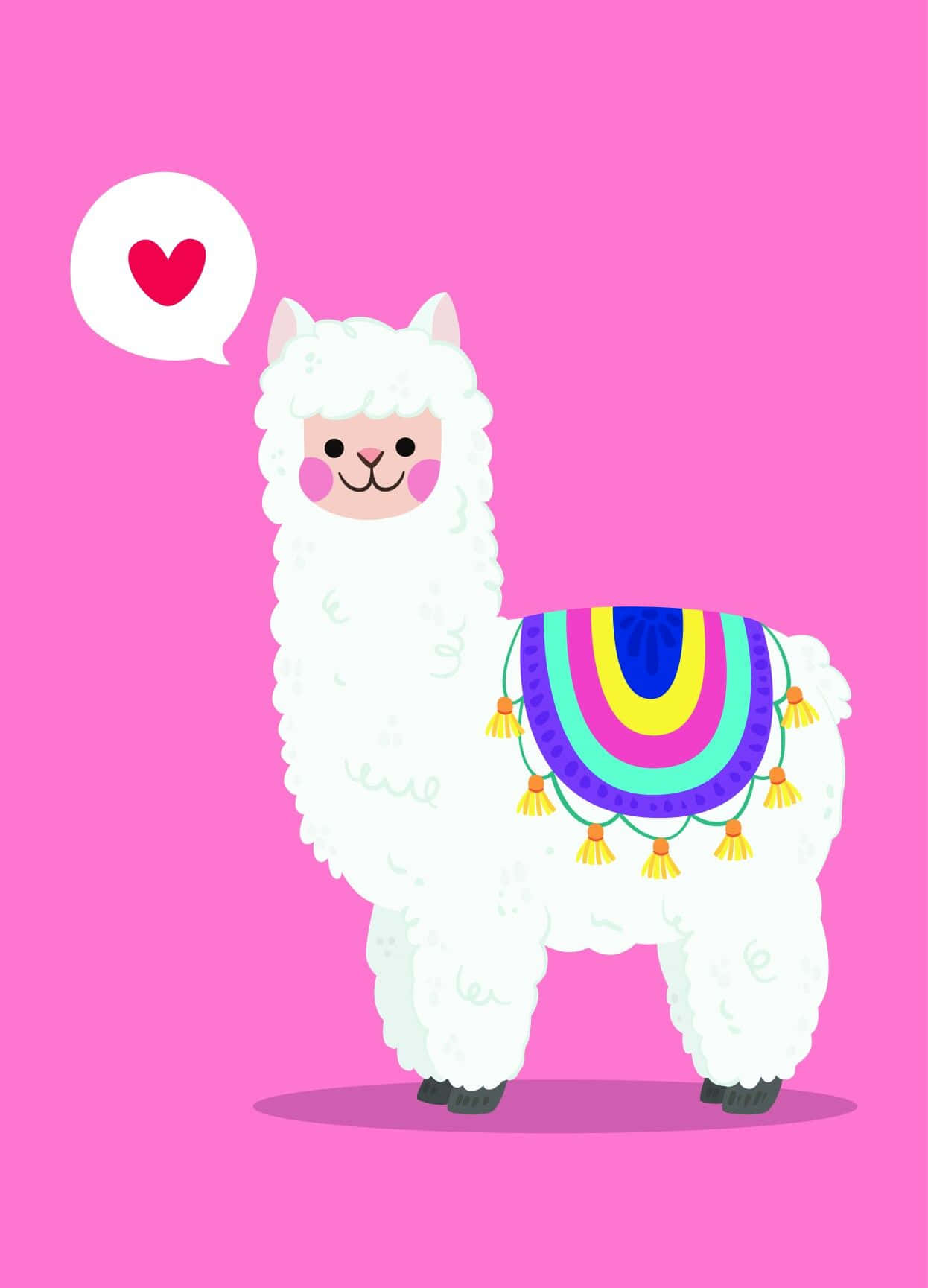 Kawaii Llama, white cartoon alpaca, rainbow saddle, HD Phone Wallpaper