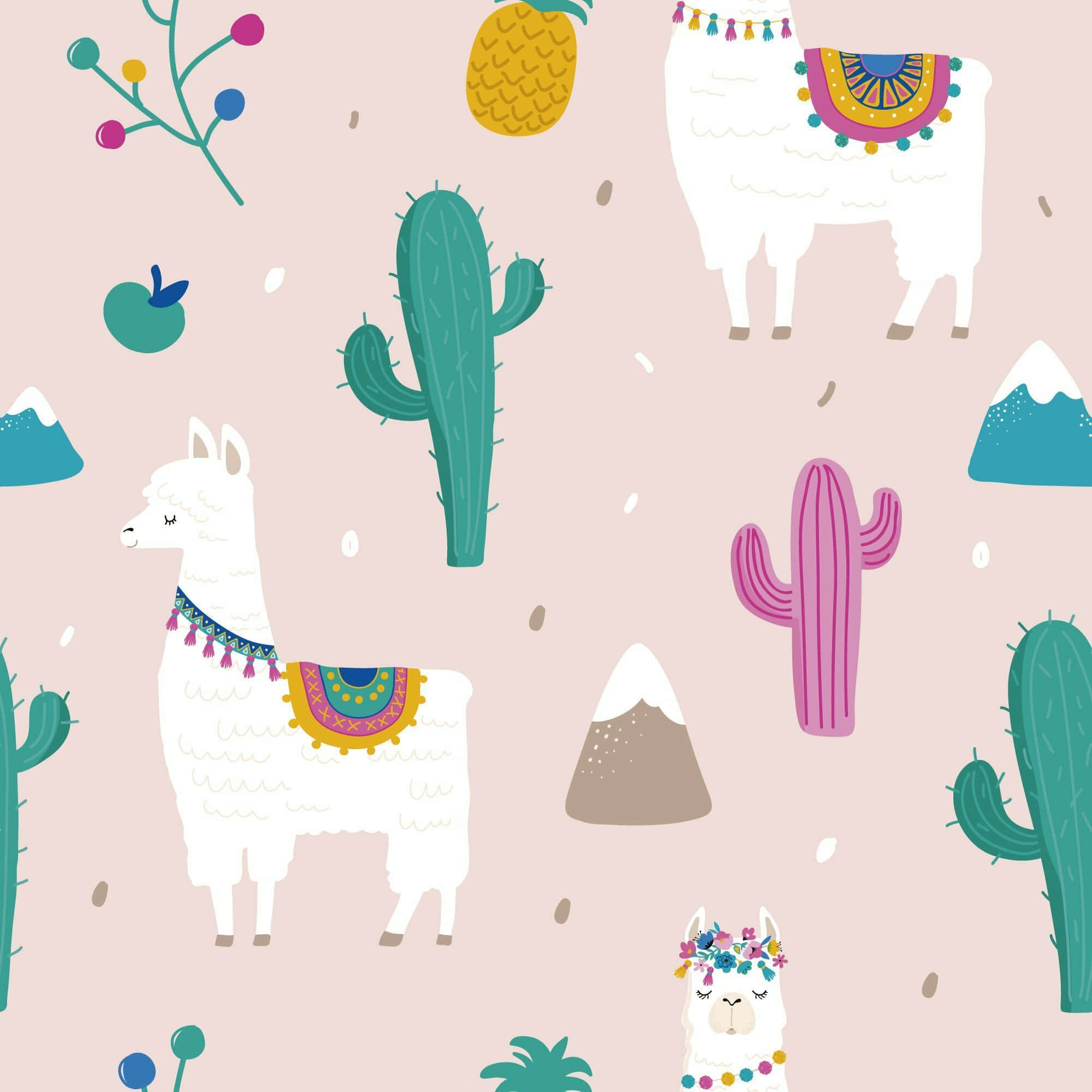 Kawaii Llama, 2000 x 2000 wallpaper, soft pink background, Full HD Desktop Wallpaper