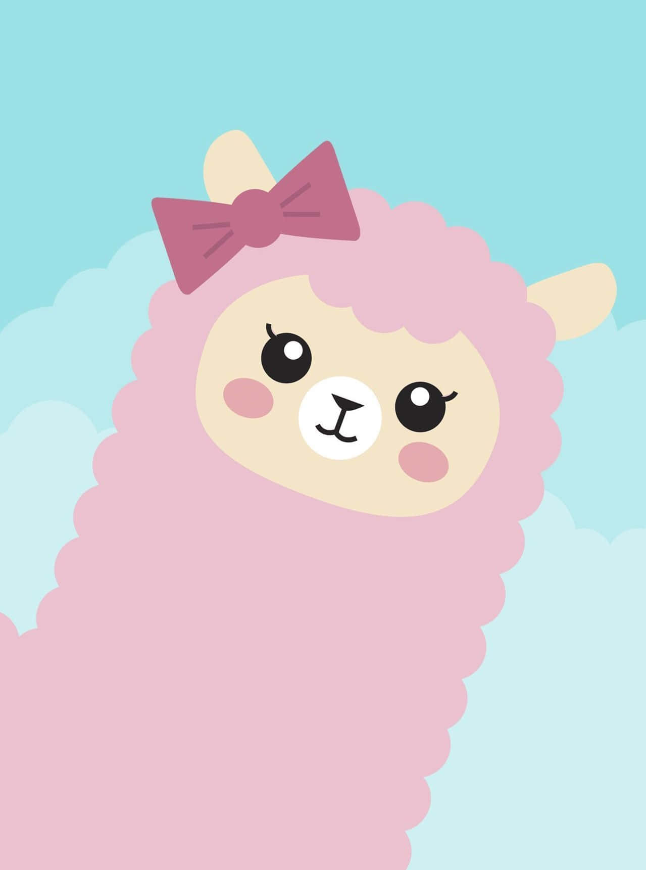 Kawaii Llama, pink cartoon alpaca, purple bow, HD Phone Wallpaper