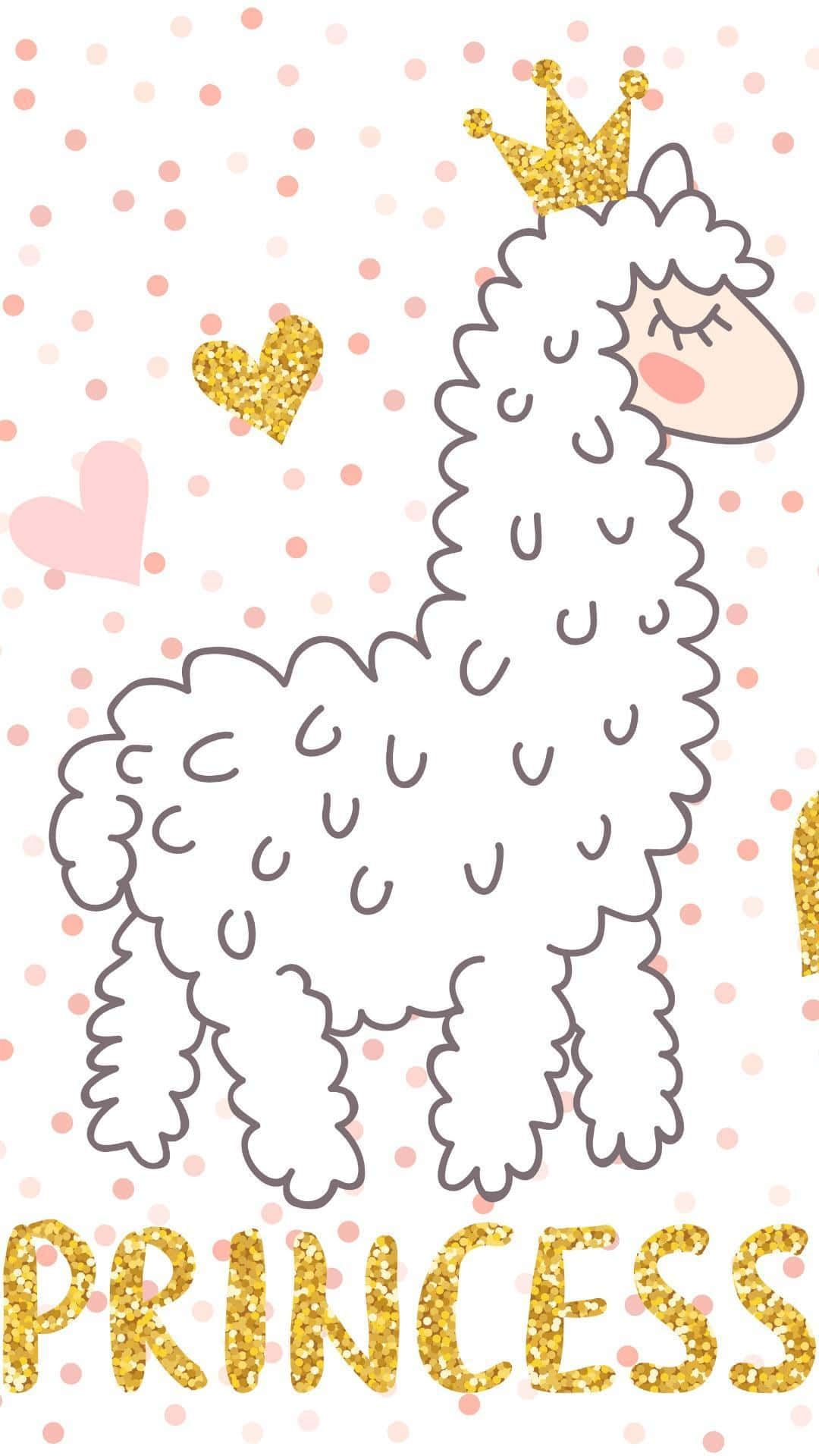 Kawaii Llama, gold glitter crown, princess, Full HD Phone Wallpaper