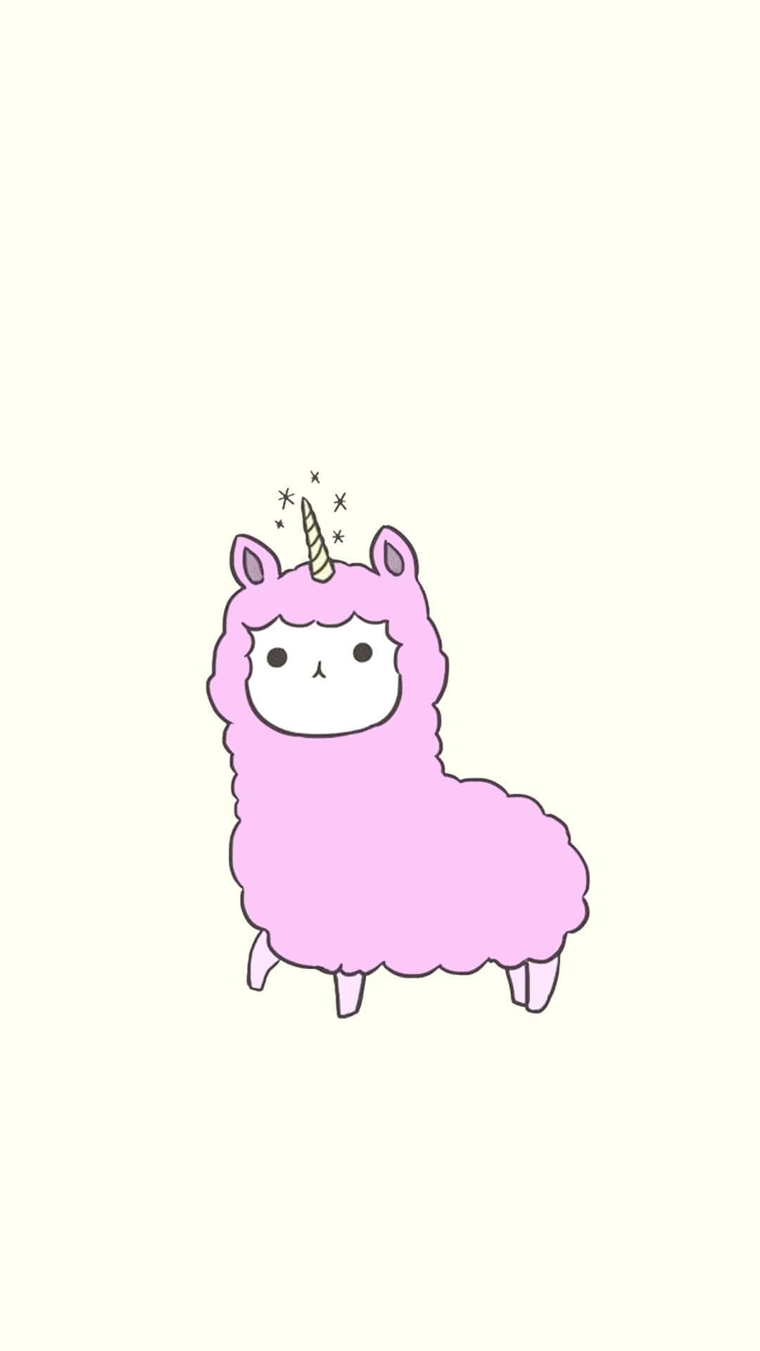 Kawaii Llama, pink cartoon llama, golden horn, Full HD Phone Wallpaper