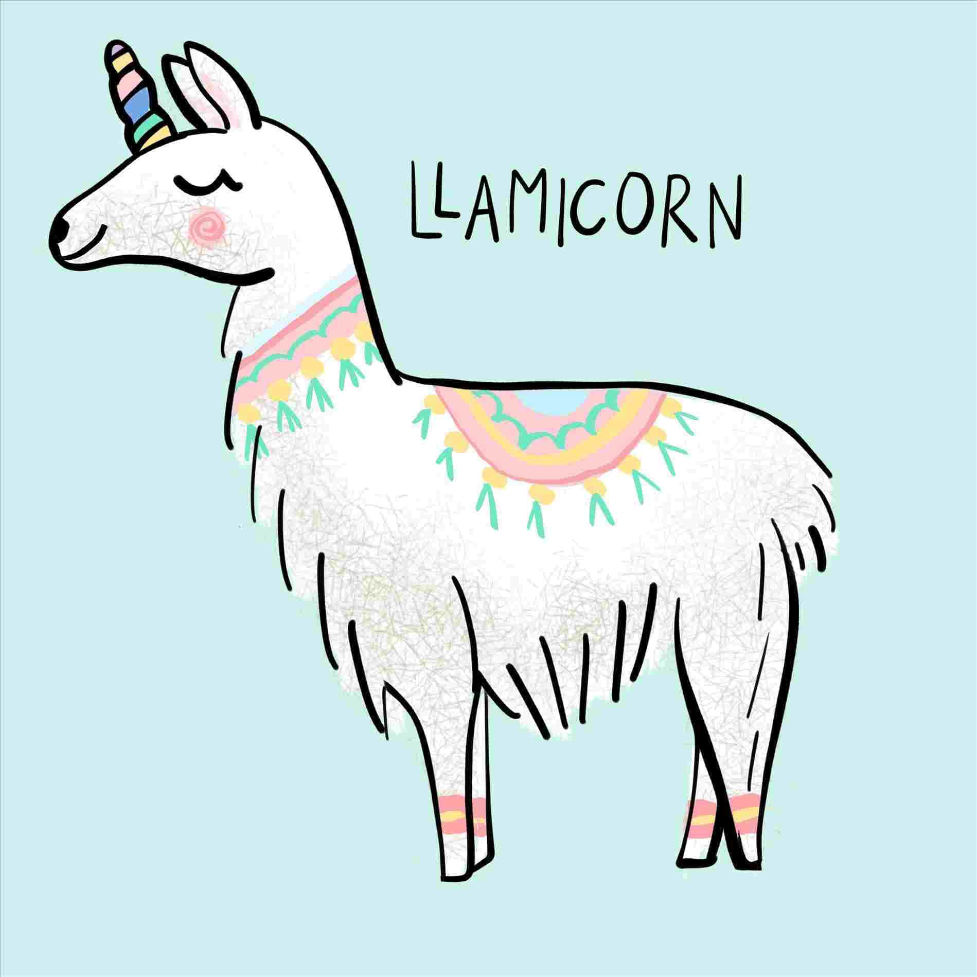Kawaii Llama, rainbow horn, colorful patterned collar, HD Desktop Wallpaper