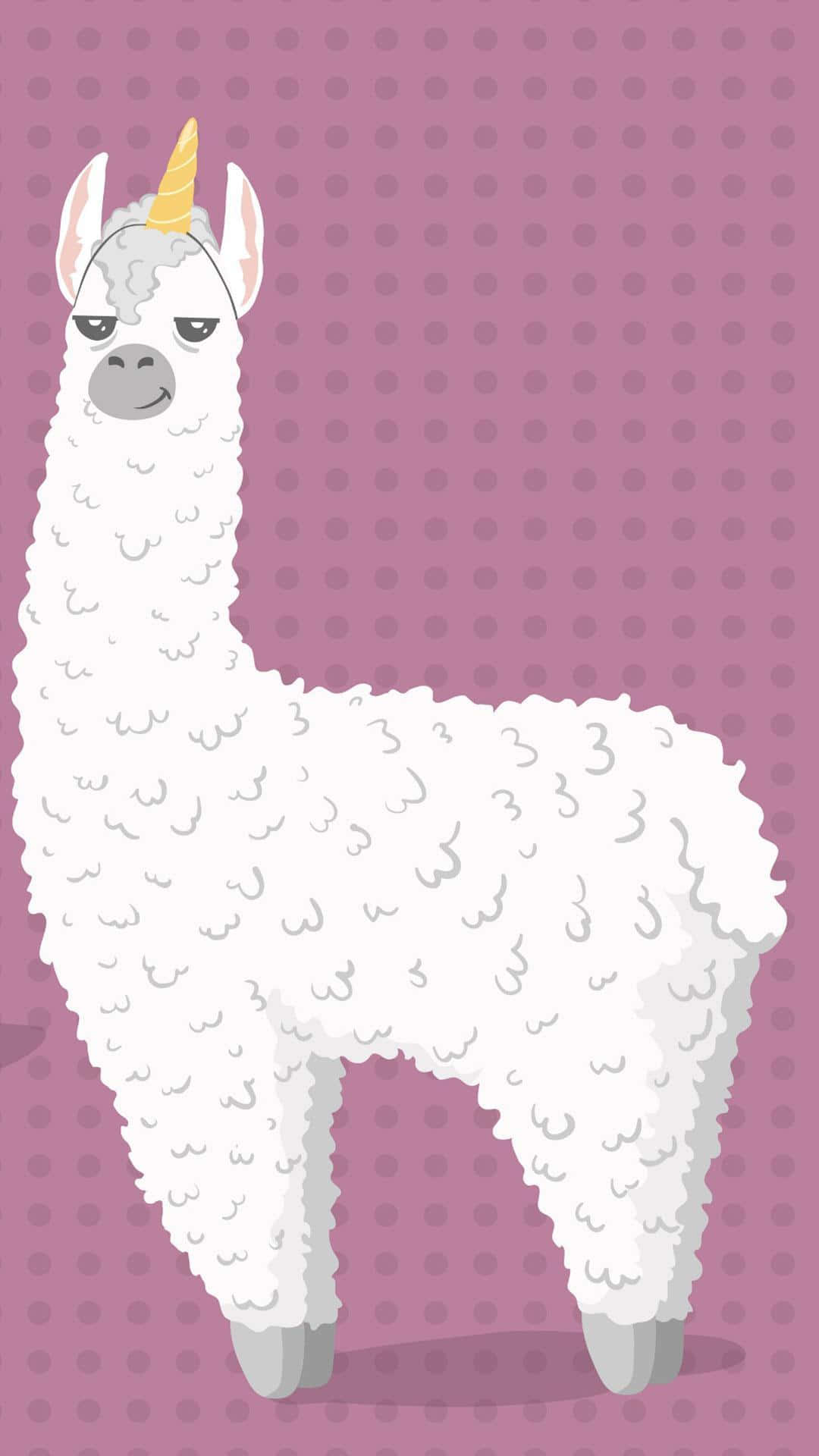 kawaii llama, white cartoon alpaca, golden unicorn horn, Full HD Phone Wallpaper
