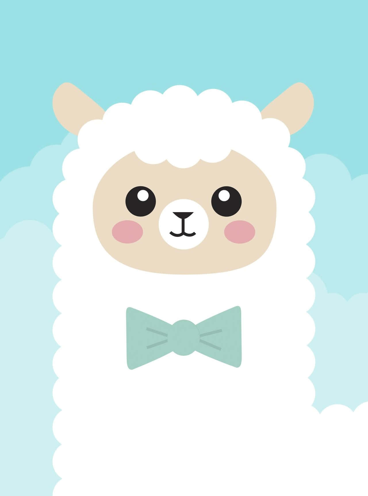 Kawaii Llama, mint green bowtie, soft blue sky, HD Phone Wallpaper