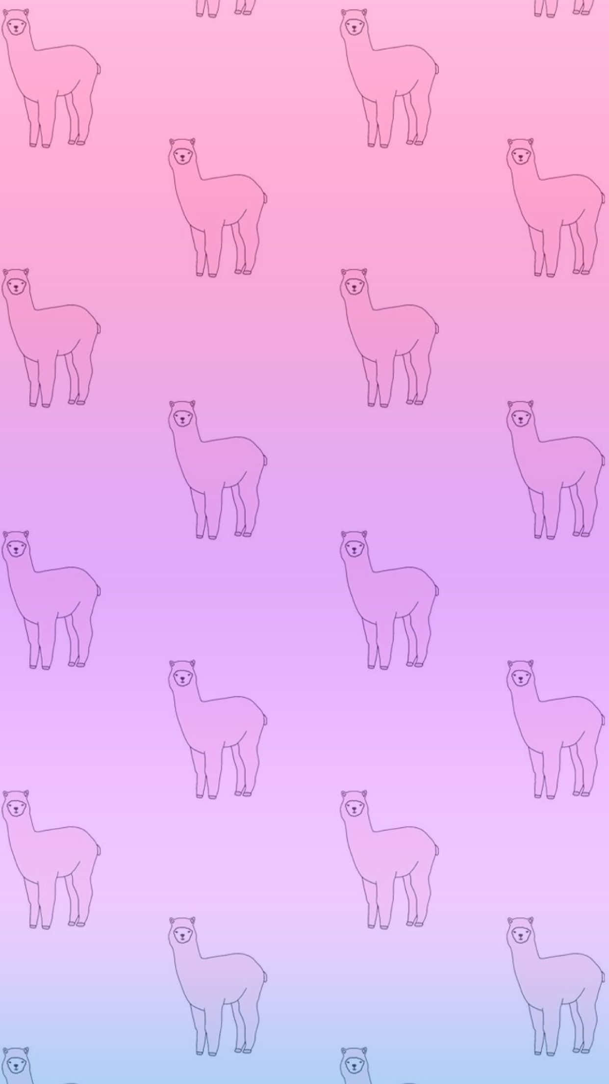 Kawaii Llama, pink and purple gradient, repeating minimalist alpaca outlines, Full HD Phone Wallpaper