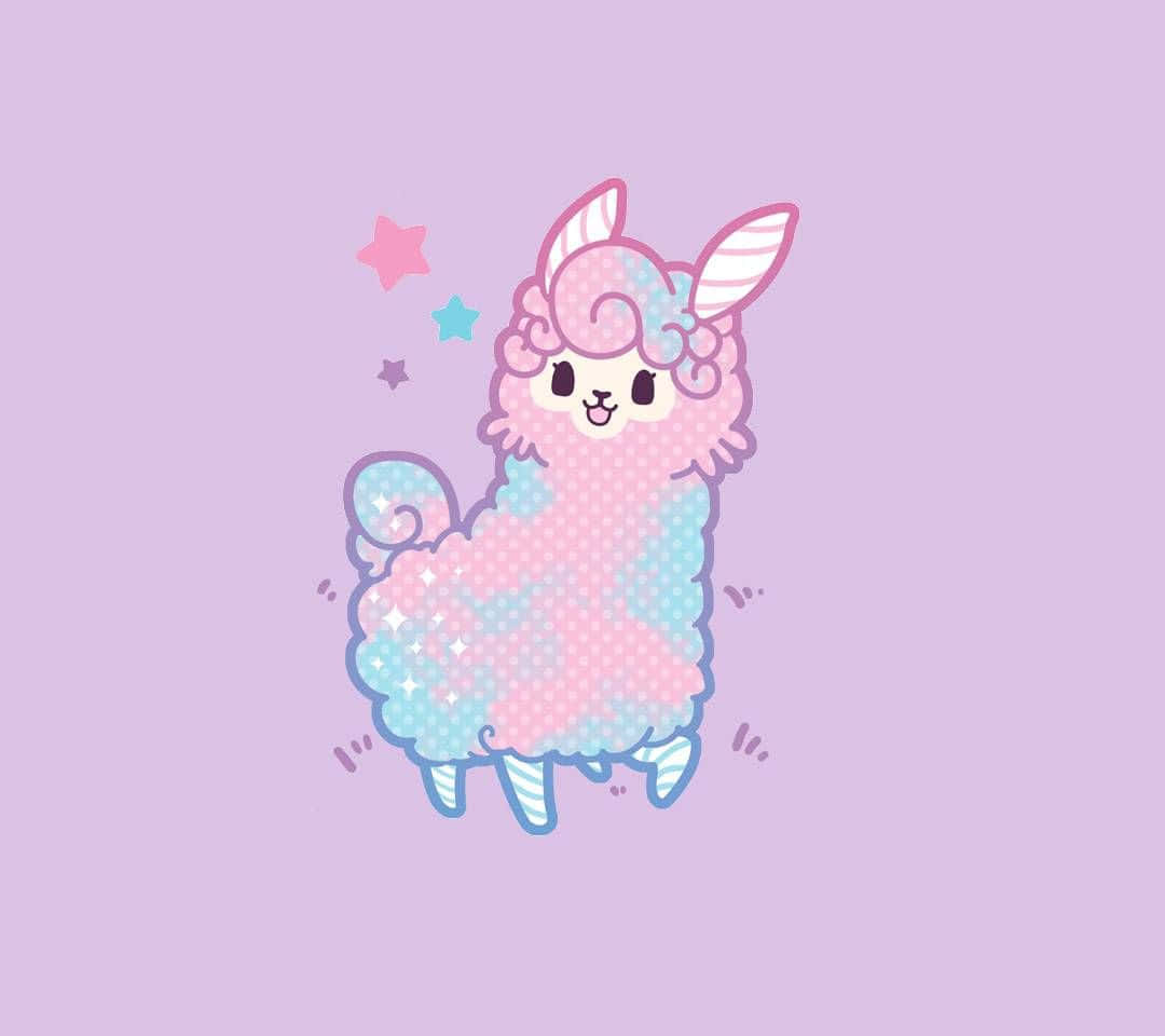 kawaii llama, pastel pink and blue, striped ears, SD Desktop Wallpaper